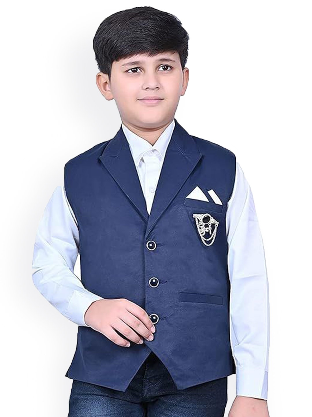 

Eliq Boys Lapel Collar Corduroy Waistcoat, Navy blue