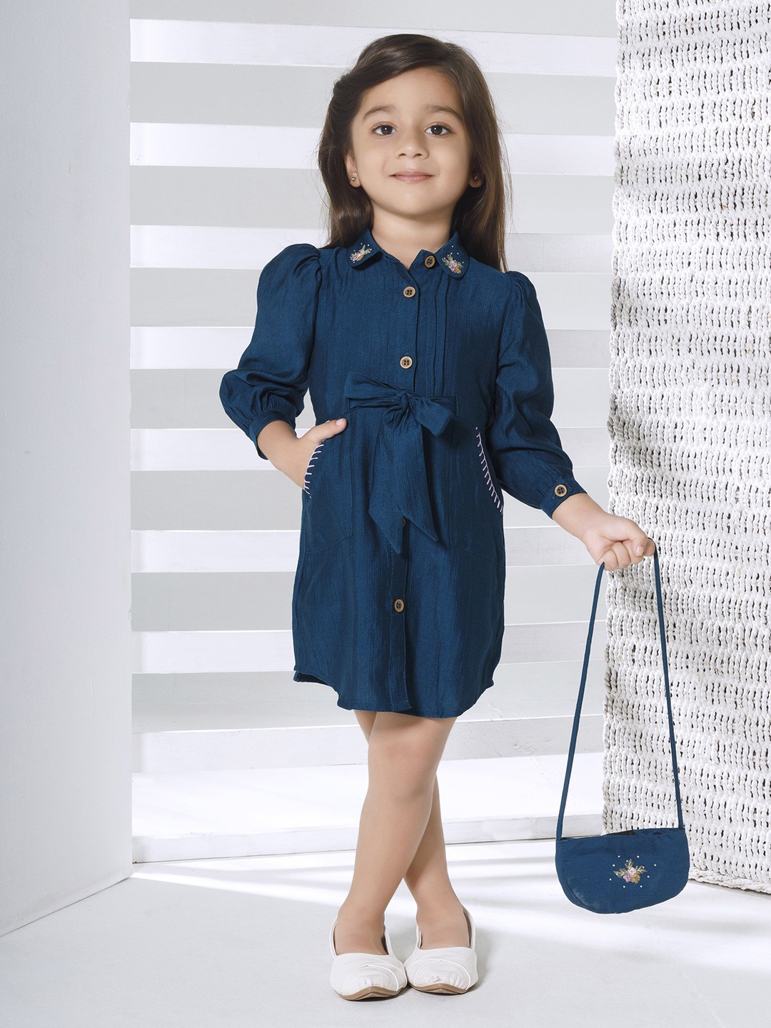 

Peppermint Girls Shirt Collar Shirt Dress, Teal