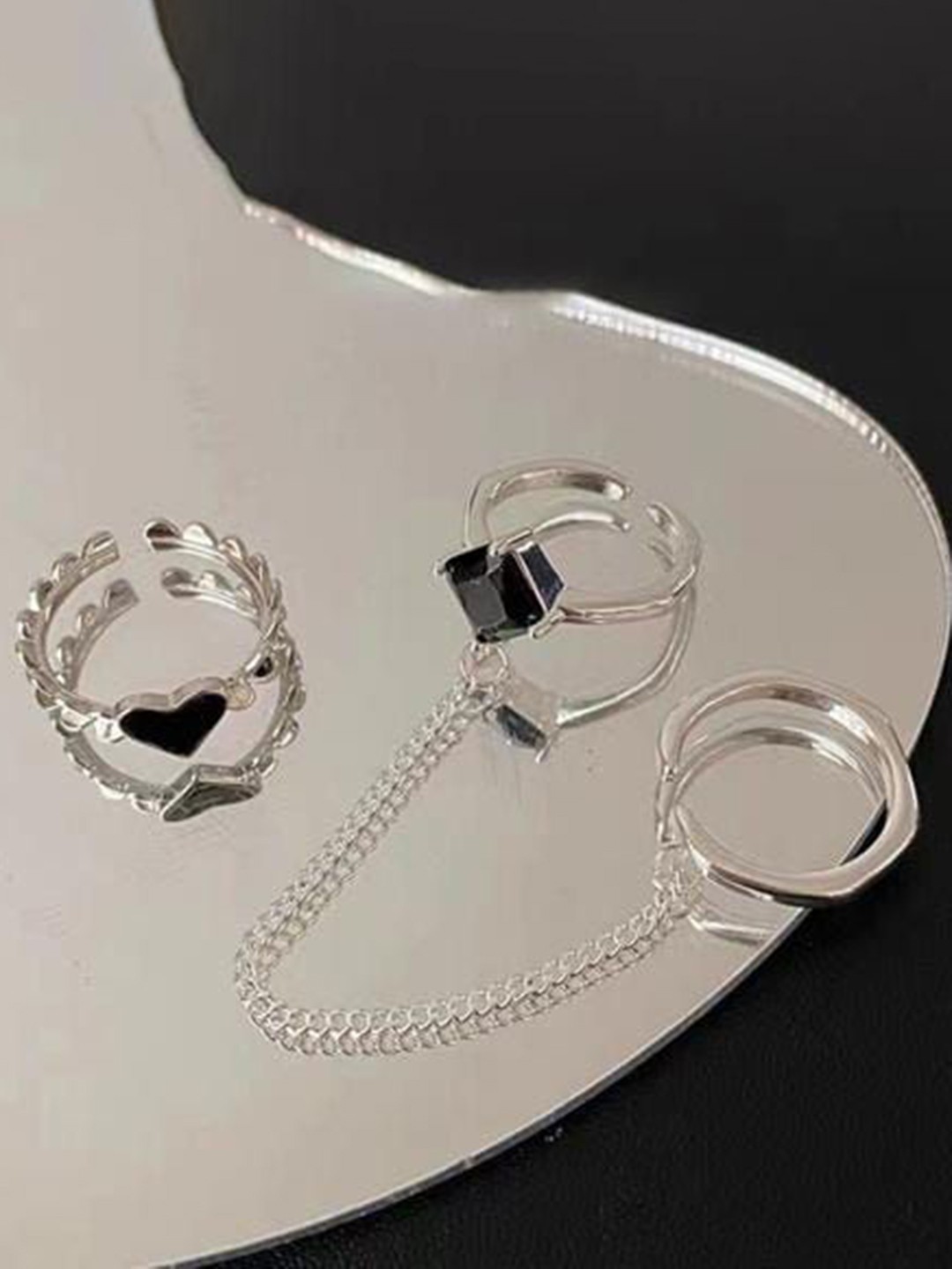 

YU FASHIONS Pack Of 3 Silver-Plated Rhinestone-Studded Adjustable Finger Ring