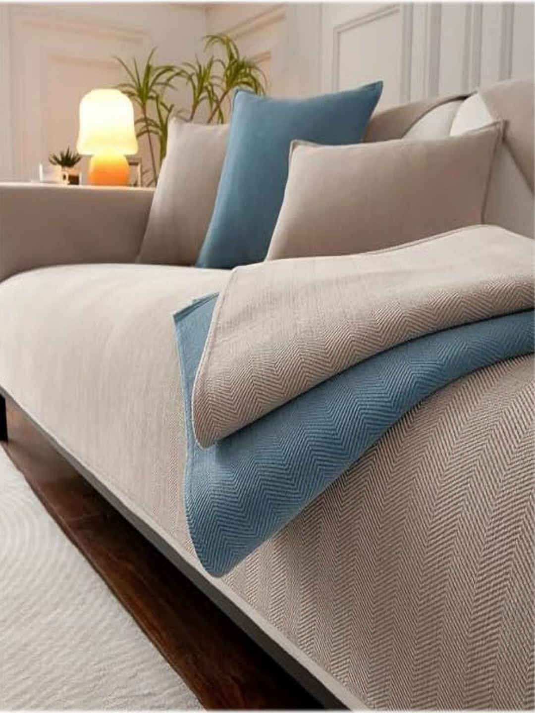 

HOUSE OF QUIRK Single Seater Herringbone Chenille Fabric Anti-Slip Stretch Sofa Slipcover, Beige
