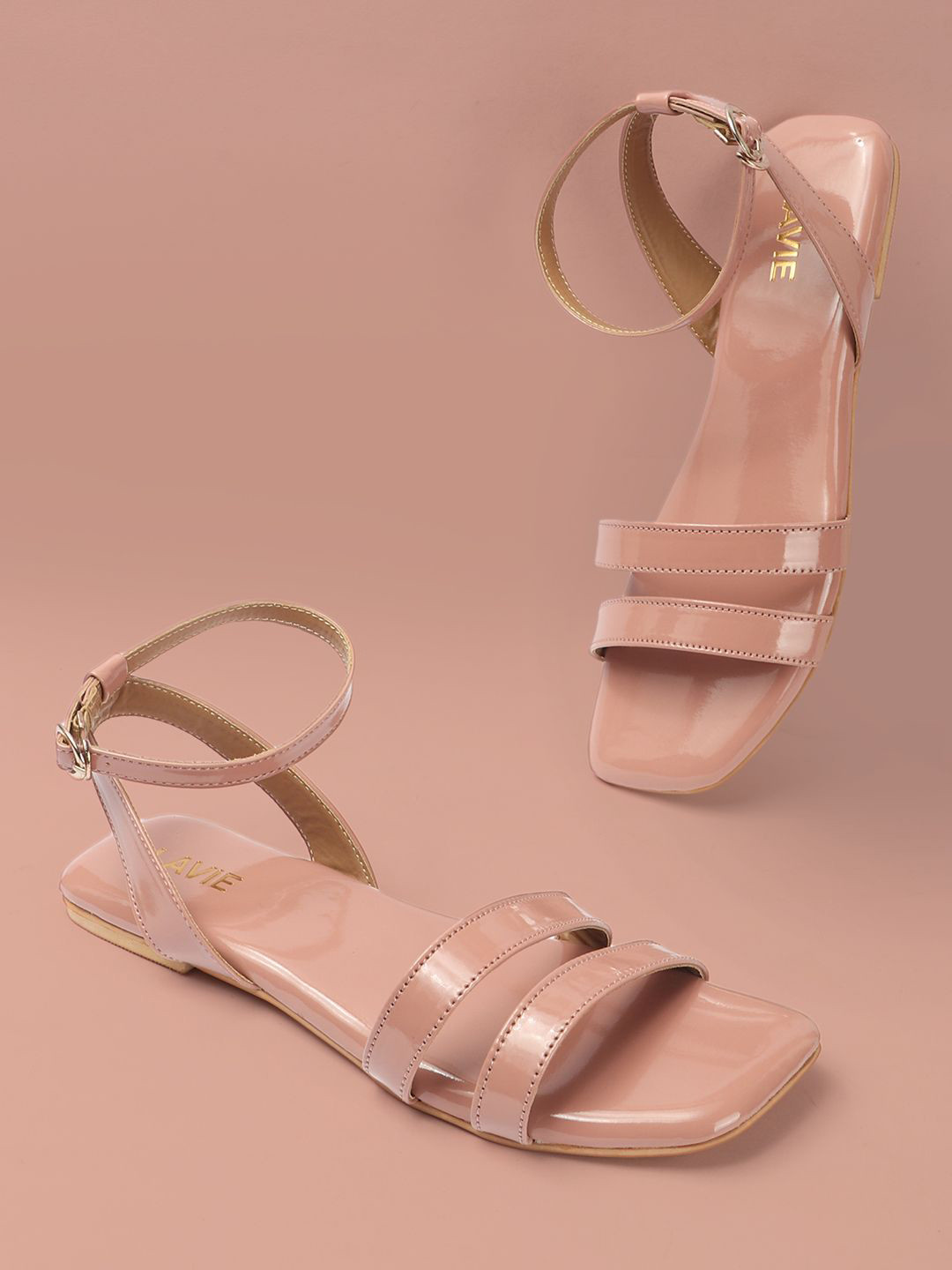 

Lavie Women Open Toe Flats with Buckles, Peach