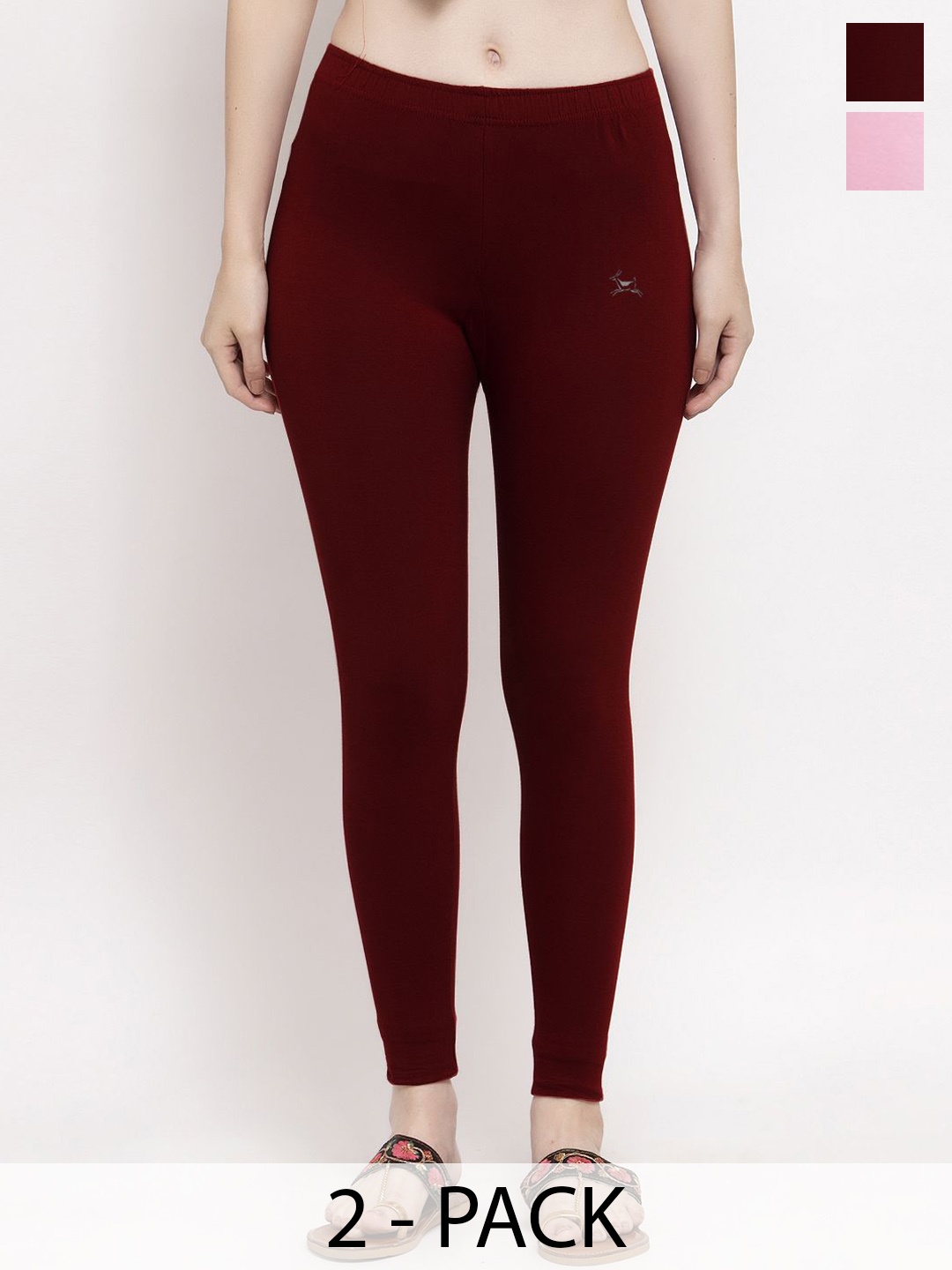 

Trend Level Women Cotton Pack Of 2 Mid-Rise Ankle-Length Leggings, Burgundy