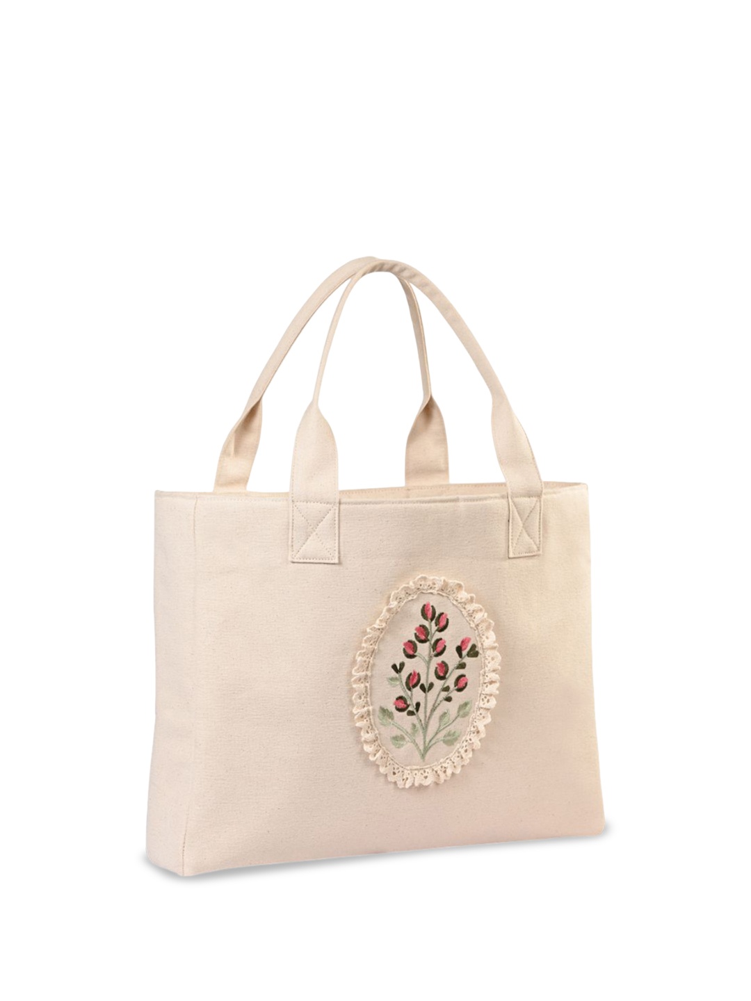 

earthbags Unisex Floral Self Design Shopper Shoulder Bag, Beige
