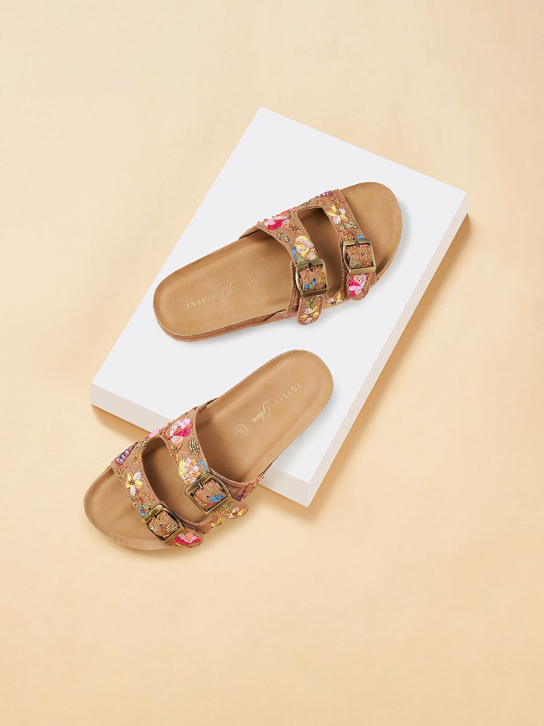 

Forever Glam by Pantaloons Women Printed Open Toe Flats with Buckles, Beige