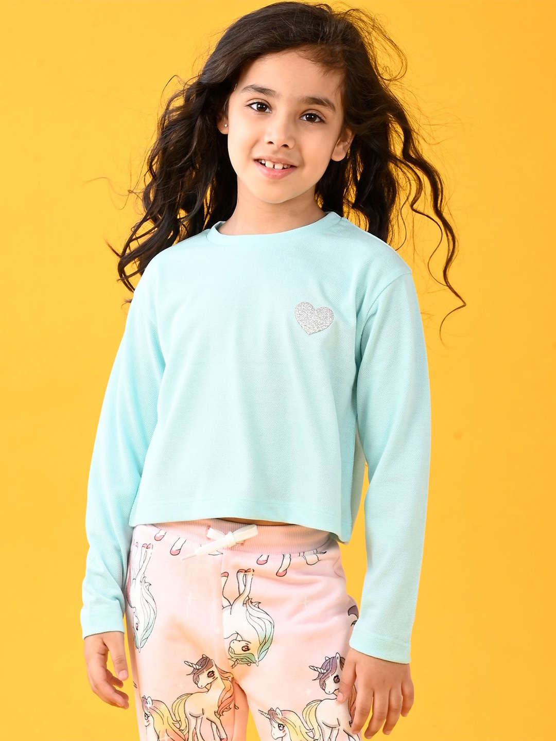 

Anthrilo Girls Solid Round Neck Cotton T-shirt, Turquoise blue