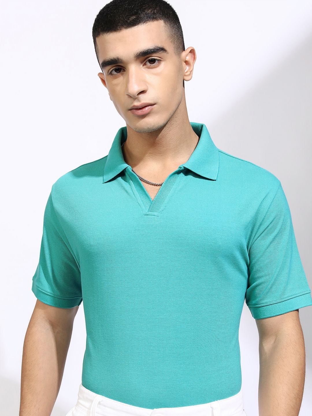 

HIGHLANDER Men Solid Polo Collar Cotton T-shirt, Turquoise blue