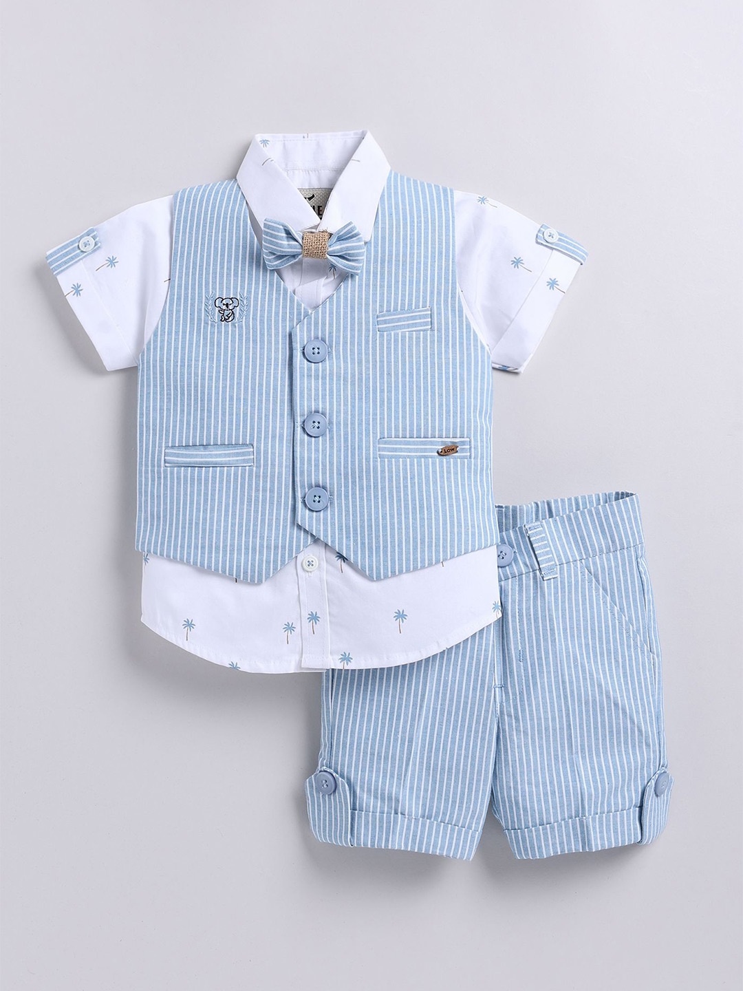 

LITTLE COLLARS Boys Striped Shirt with Shorts, Blue