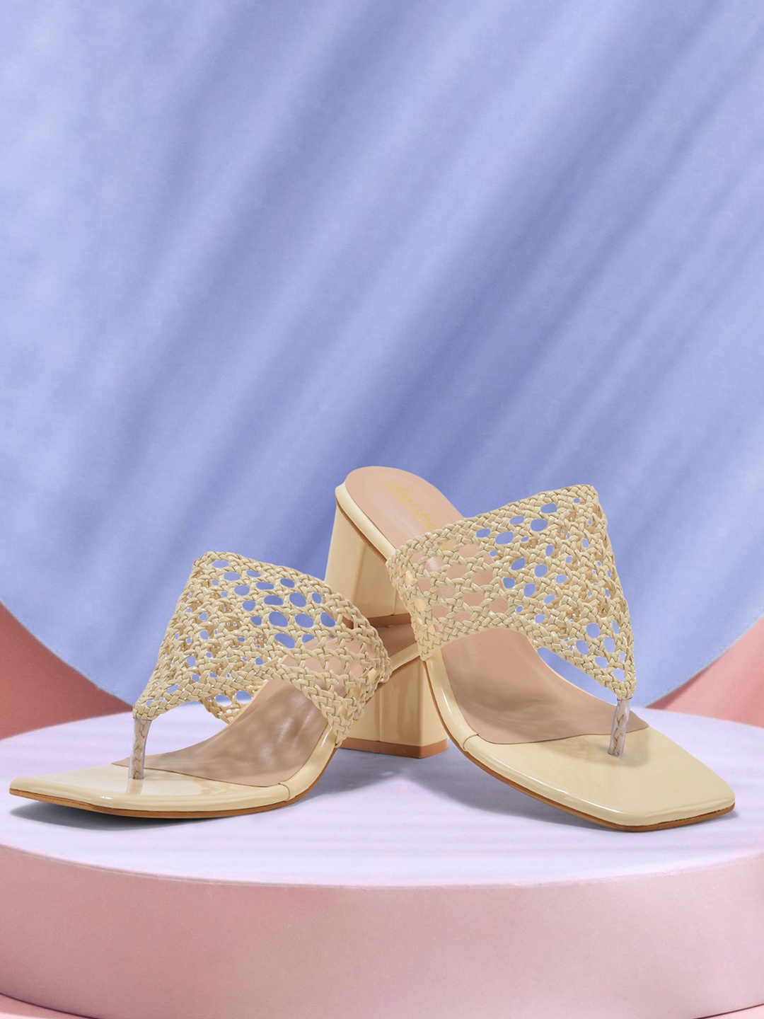 

DressBerry Women Woven Design Block Sandals, Cream