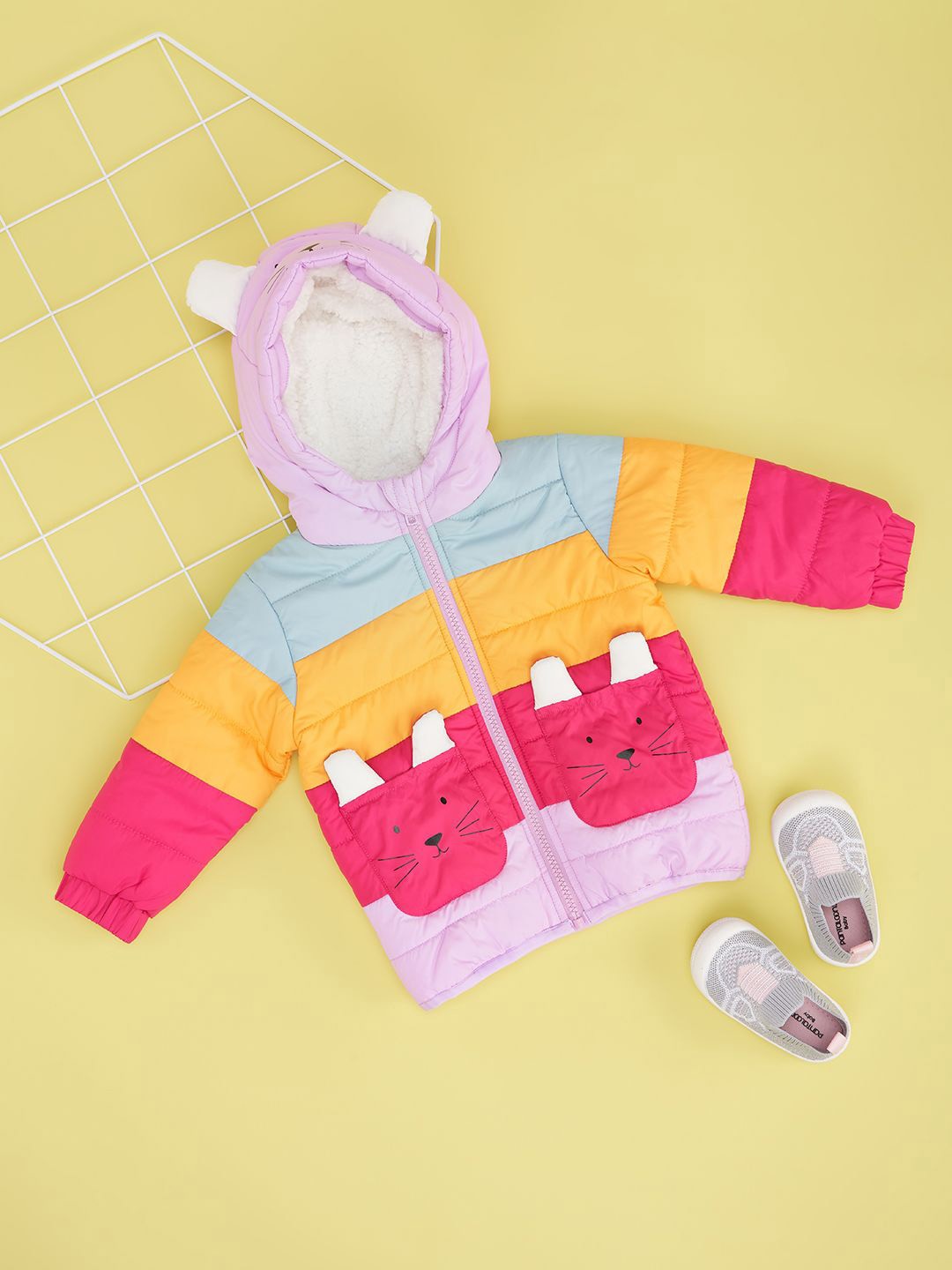 

Pantaloons Baby Girls Crop Puffer Jacket, Yellow