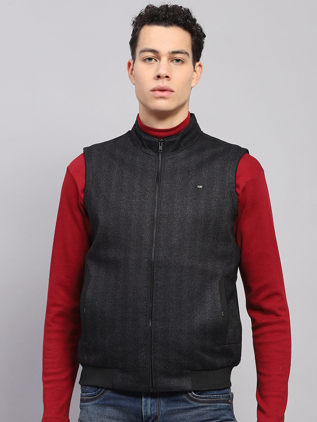 

Monte Carlo Men Mock Collar Sleeveless Jacket, Black