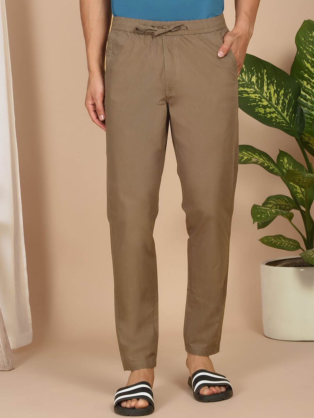 

Sweet Dreams Men Cotton Relaxed Fit Mid Rise Lounge Pants, Khaki