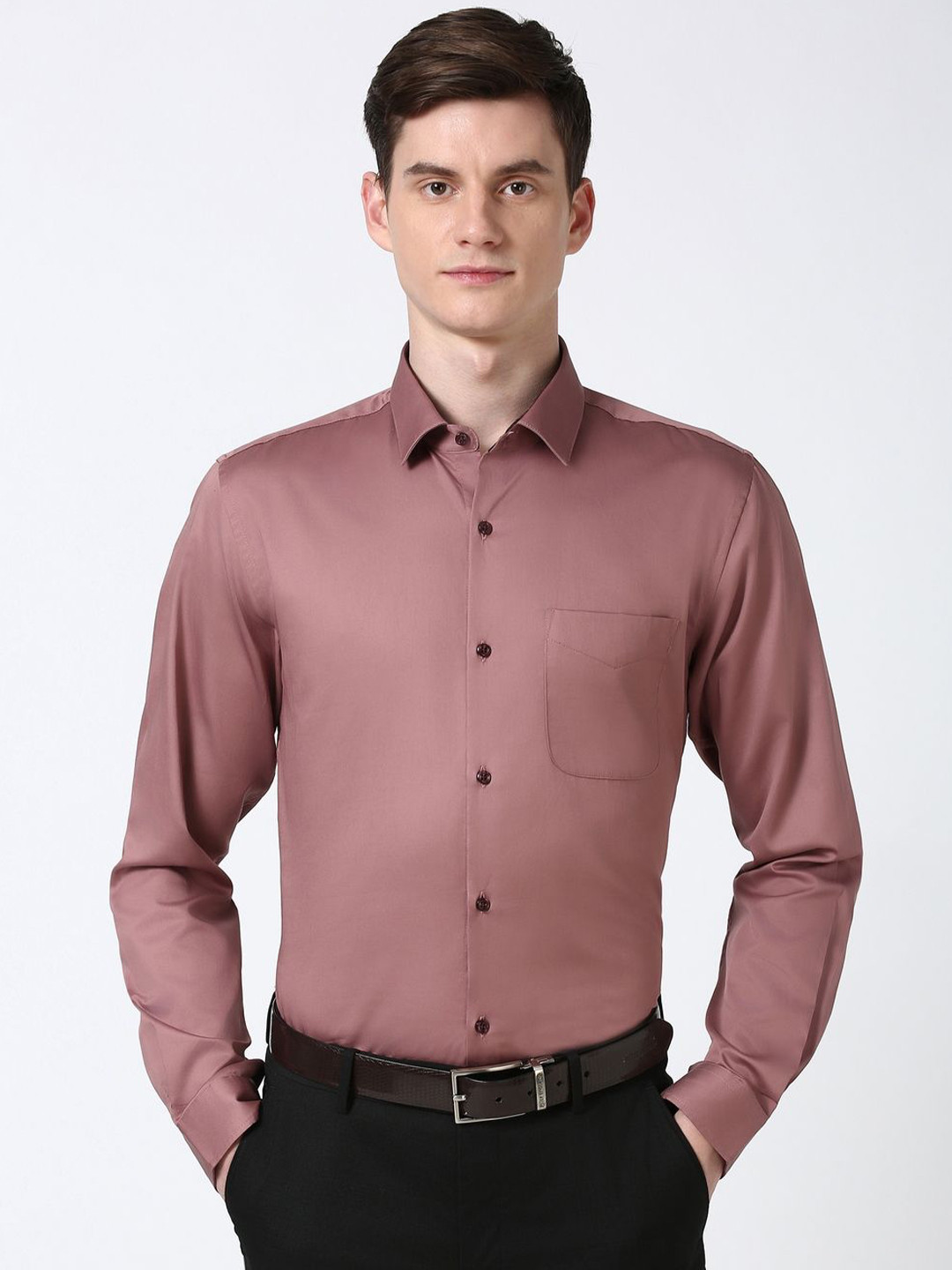

Peter England Men Spread Collar Solid Cotton Slim Fit Casual Shirt, Pink