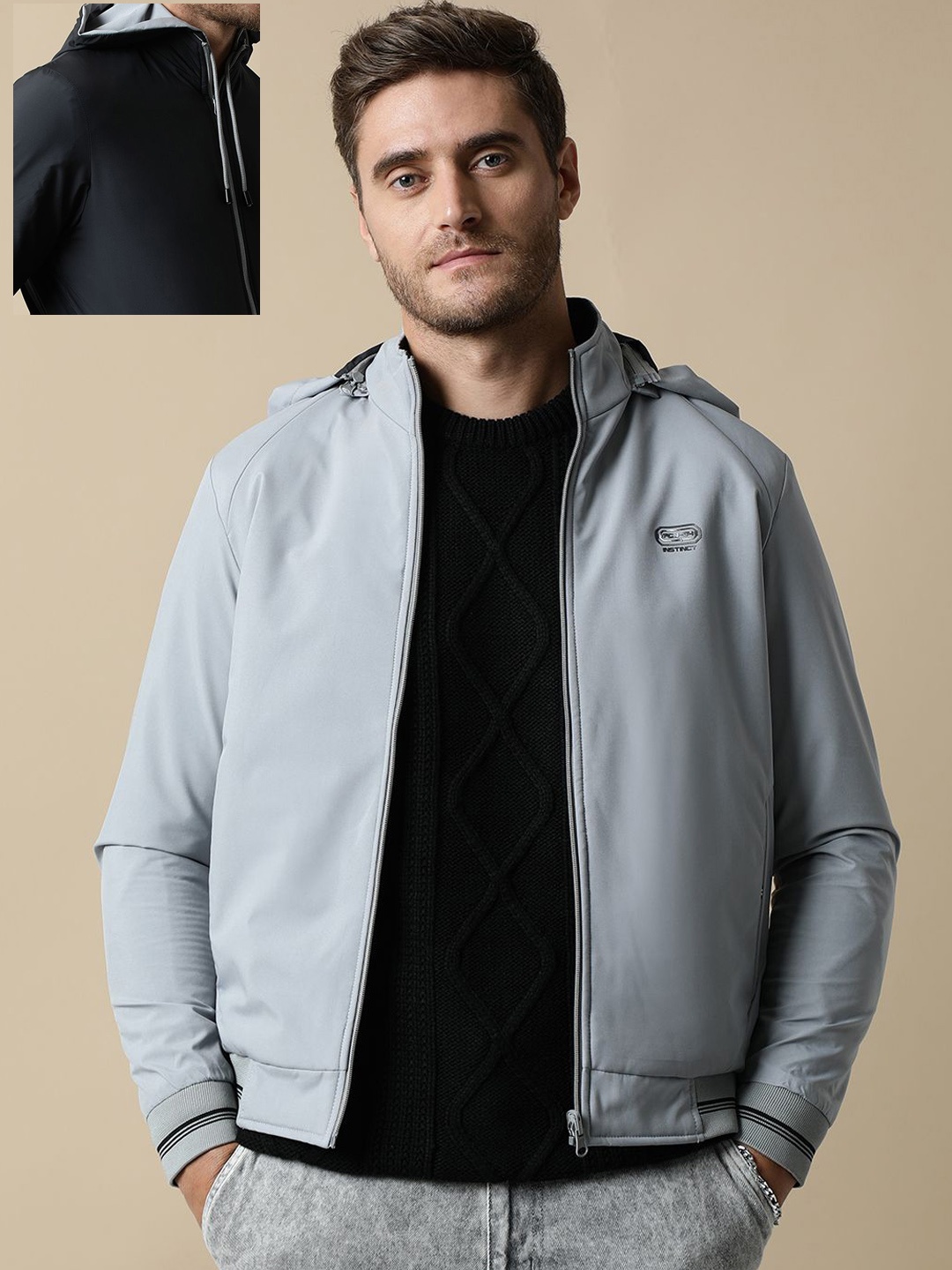 

Fort Collins Men Brand Logo Reversible Tailored Jacket, Grey