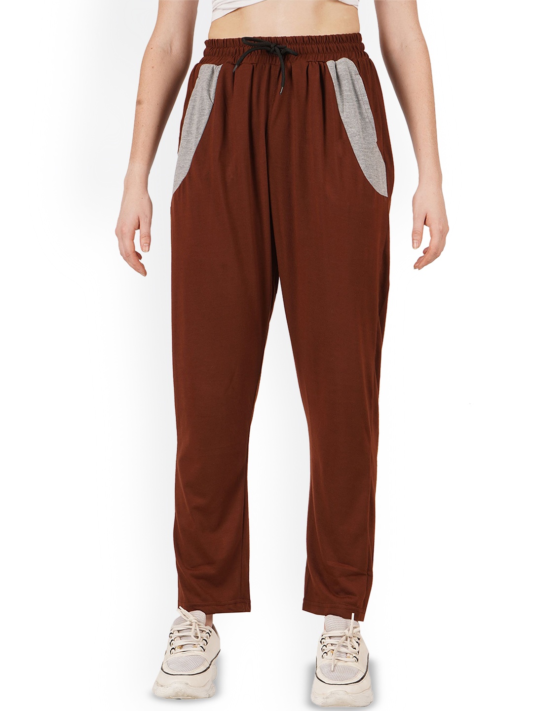 

Fashionable Women Cotton Mid Rise Training or Gym Track Pants, Brown