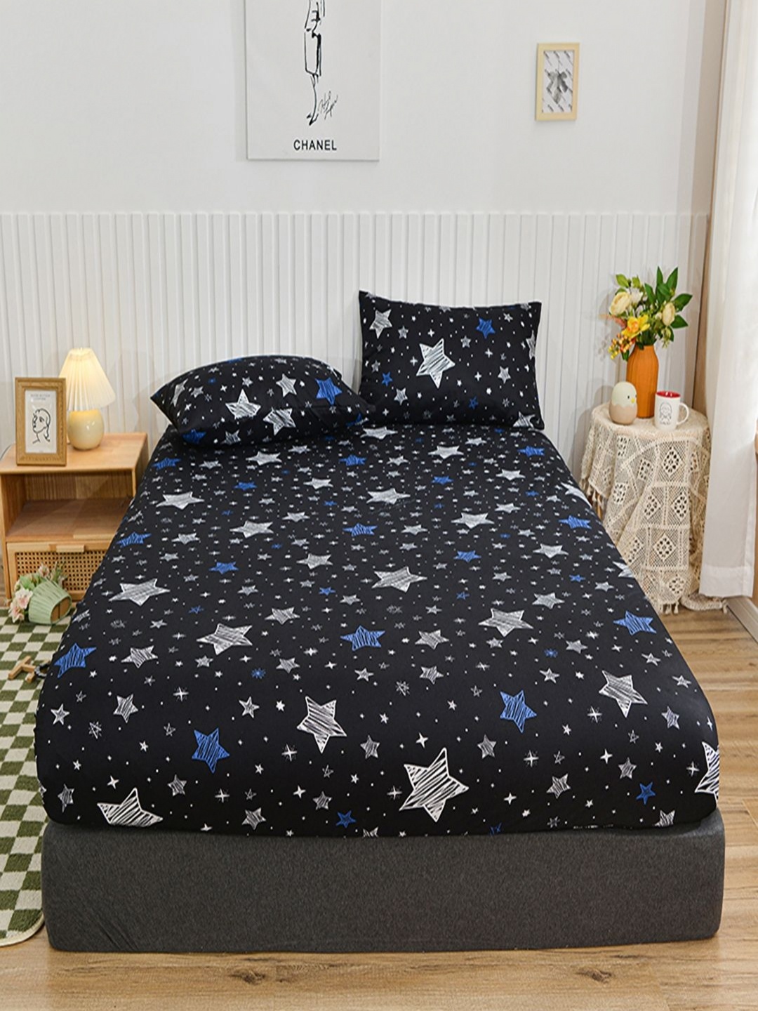 

JC HOME Black & White Graphic 140 TC Single Bedsheet with 1 Pillow Covers