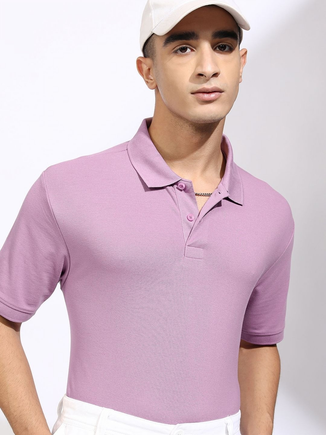 

HIGHLANDER Men Solid Polo Collar Cotton T-shirt, Mauve