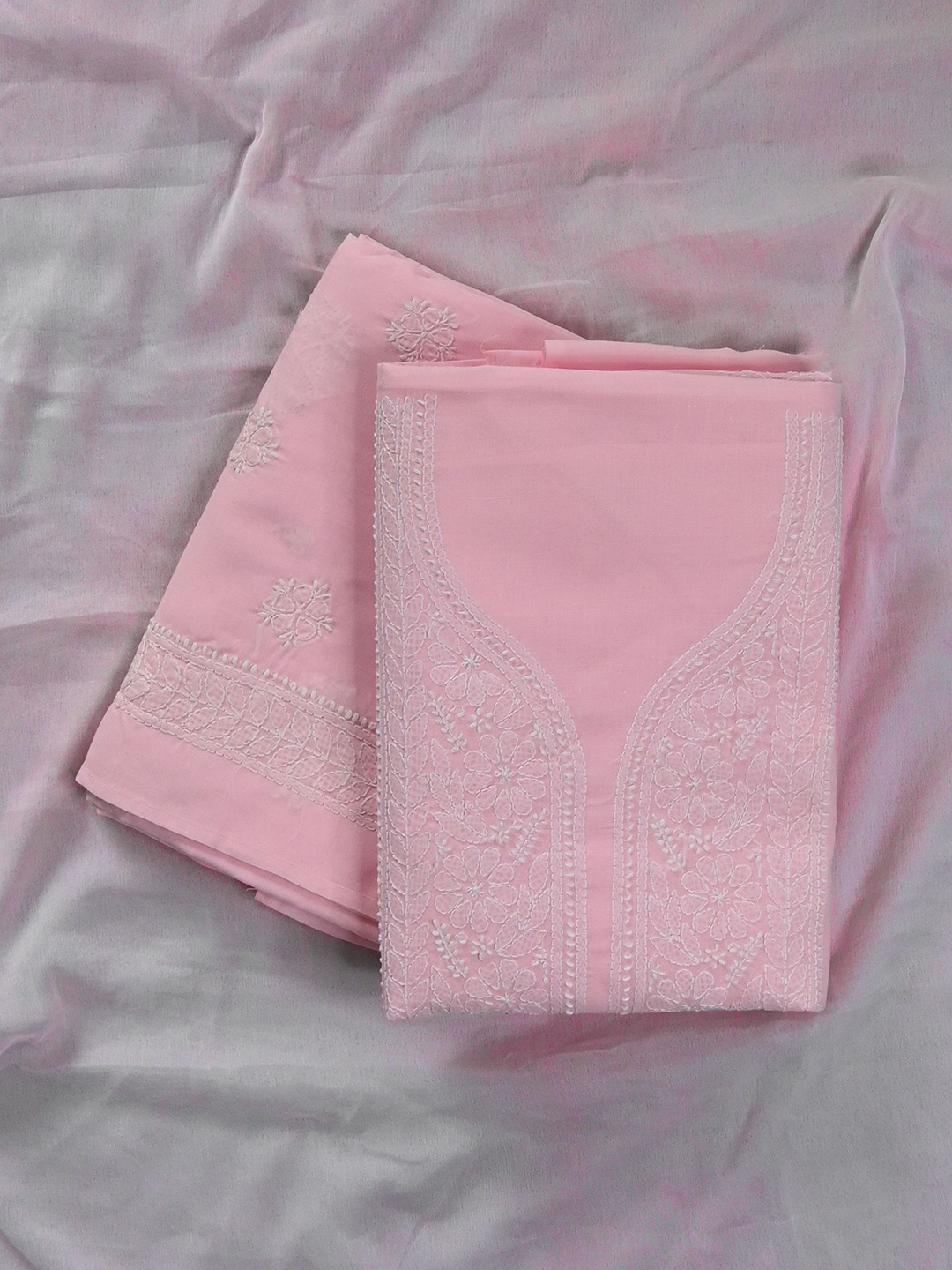 

Seva Chikan Floral Embroidered Unstitched Dress Material, Pink