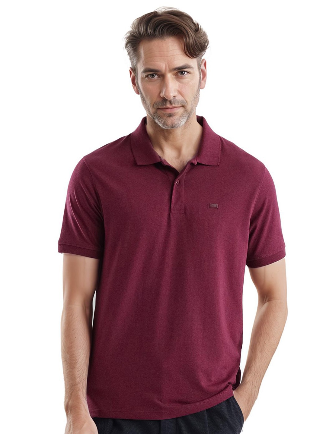 

RARE RABBIT Men Solid Polo Collar Cotton T-shirt, Maroon