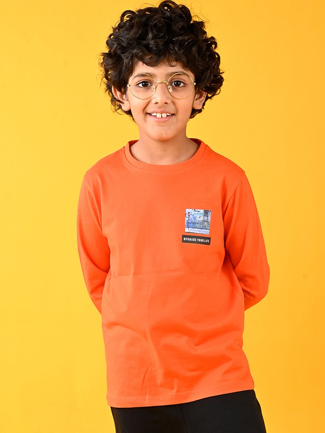 

Anthrilo Boys Solid Round Neck Cotton T-shirt, Orange