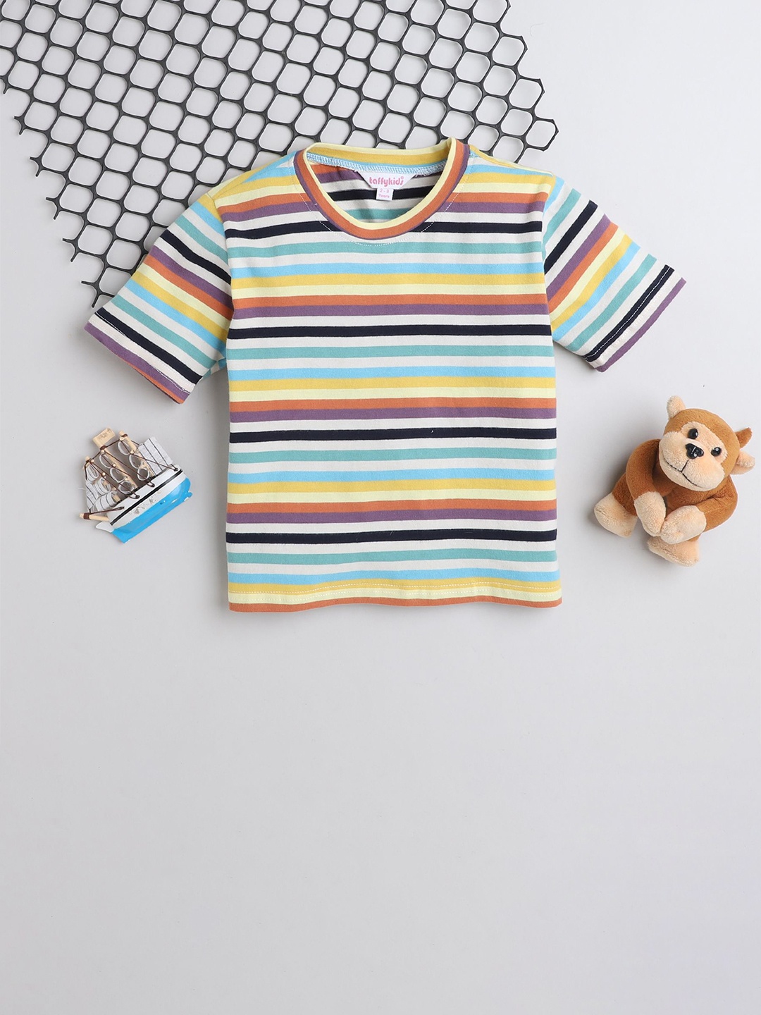 

taffykids Girls Striped Cotton Top, White