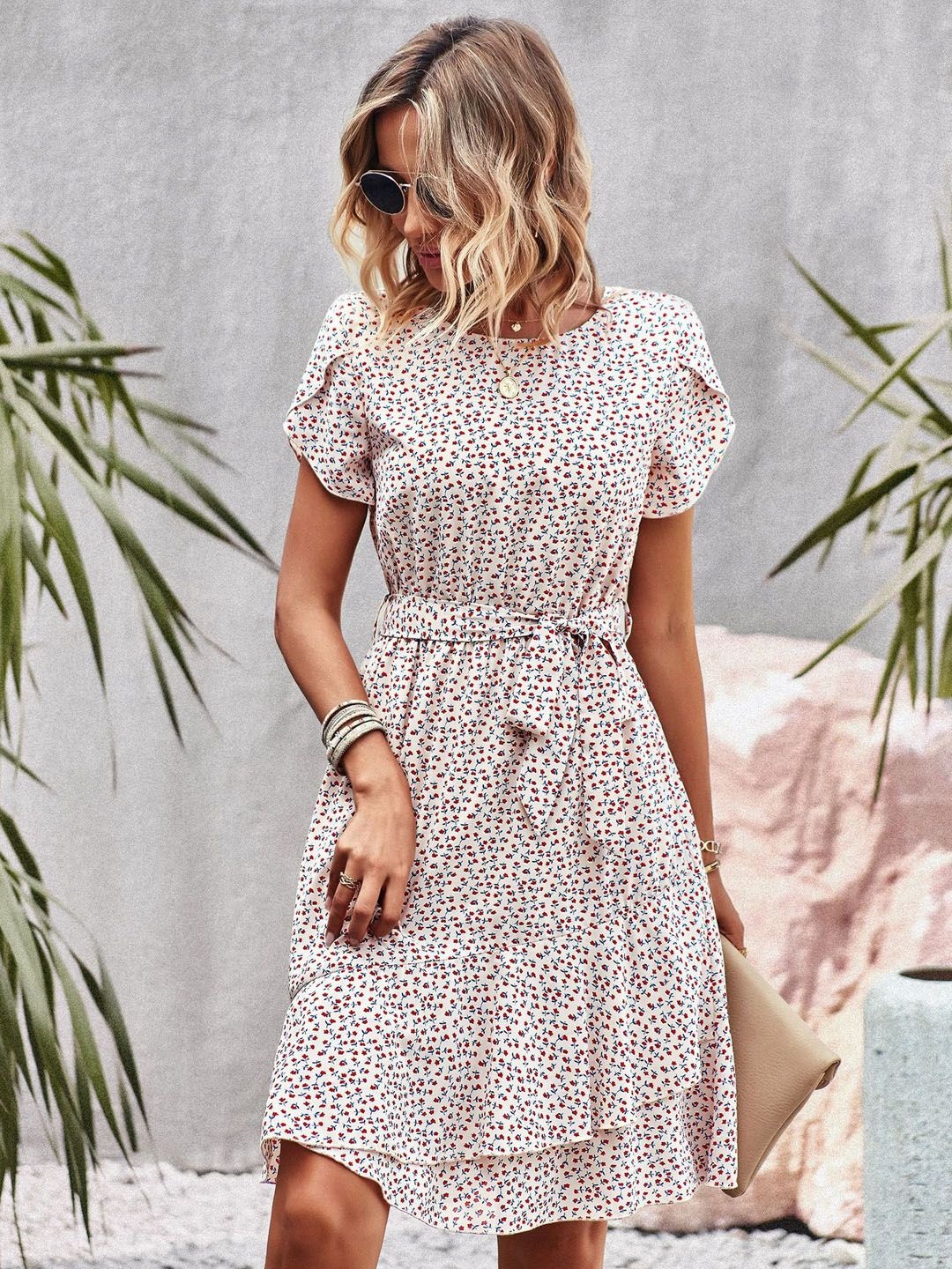 

StyleCast Women Floral Printed Fit & Flare Short Sleeves Dress, White