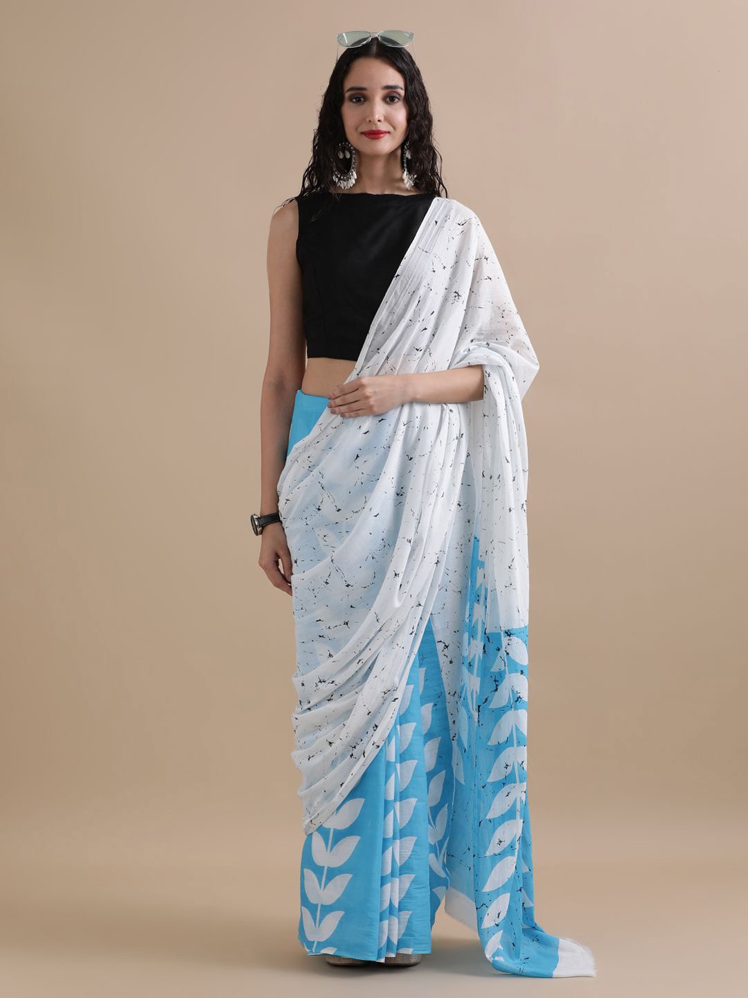 

Jaipur Kurti Tie and Dye Printed Pure Cotton Saree, White