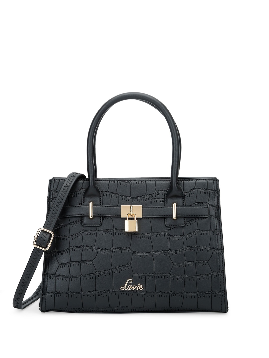 

Lavie Women Textured Structured Handheld Bag, Black