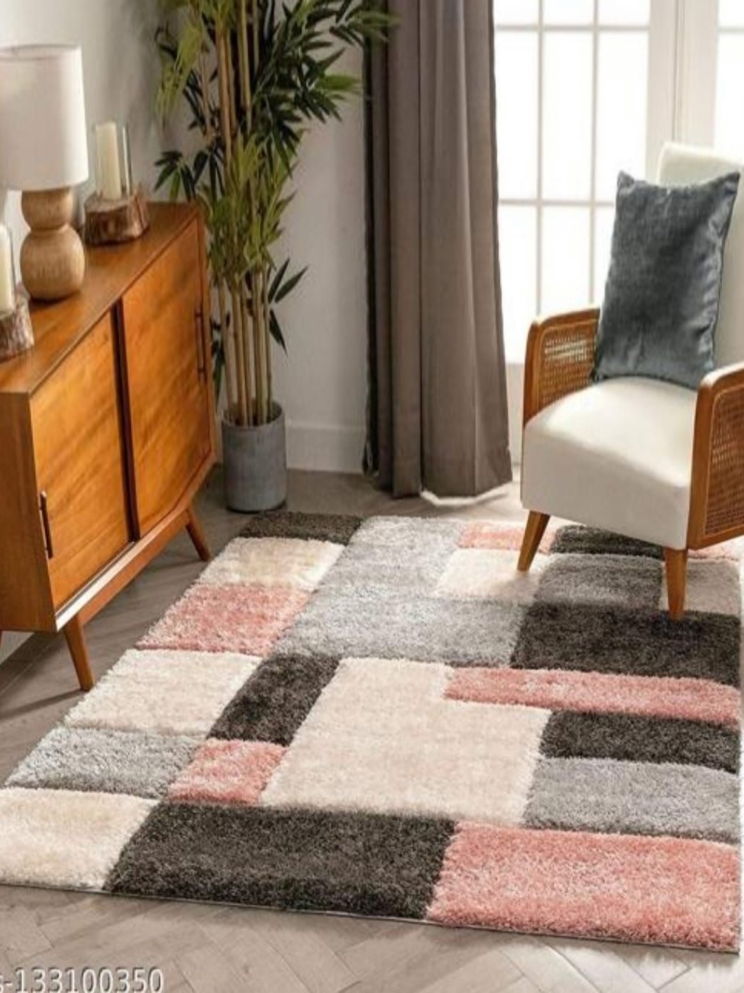 

Samjeeda Handloom carpets Red Geometric Anti-Skid Woollen Carpet