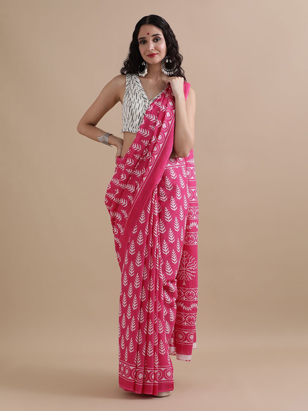 

Jaipur Kurti Printed Pure Cotton Saree, Pink