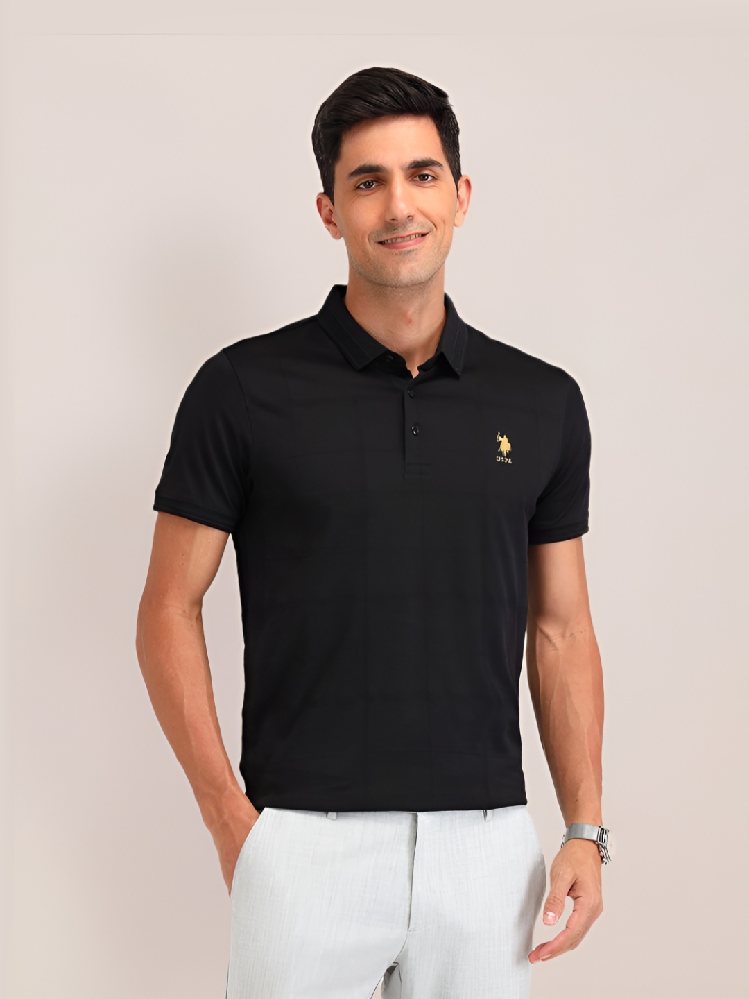 

U.S. Polo Assn. Men Solid Polo Collar Cotton Slim Fit T-shirt, Black
