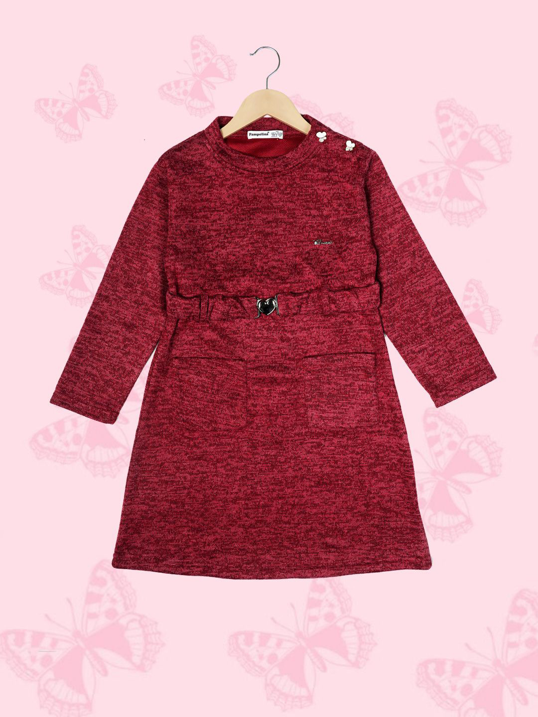 

PAMPOLINA Girls Round Neck A-Line Above Knee Dress, Maroon