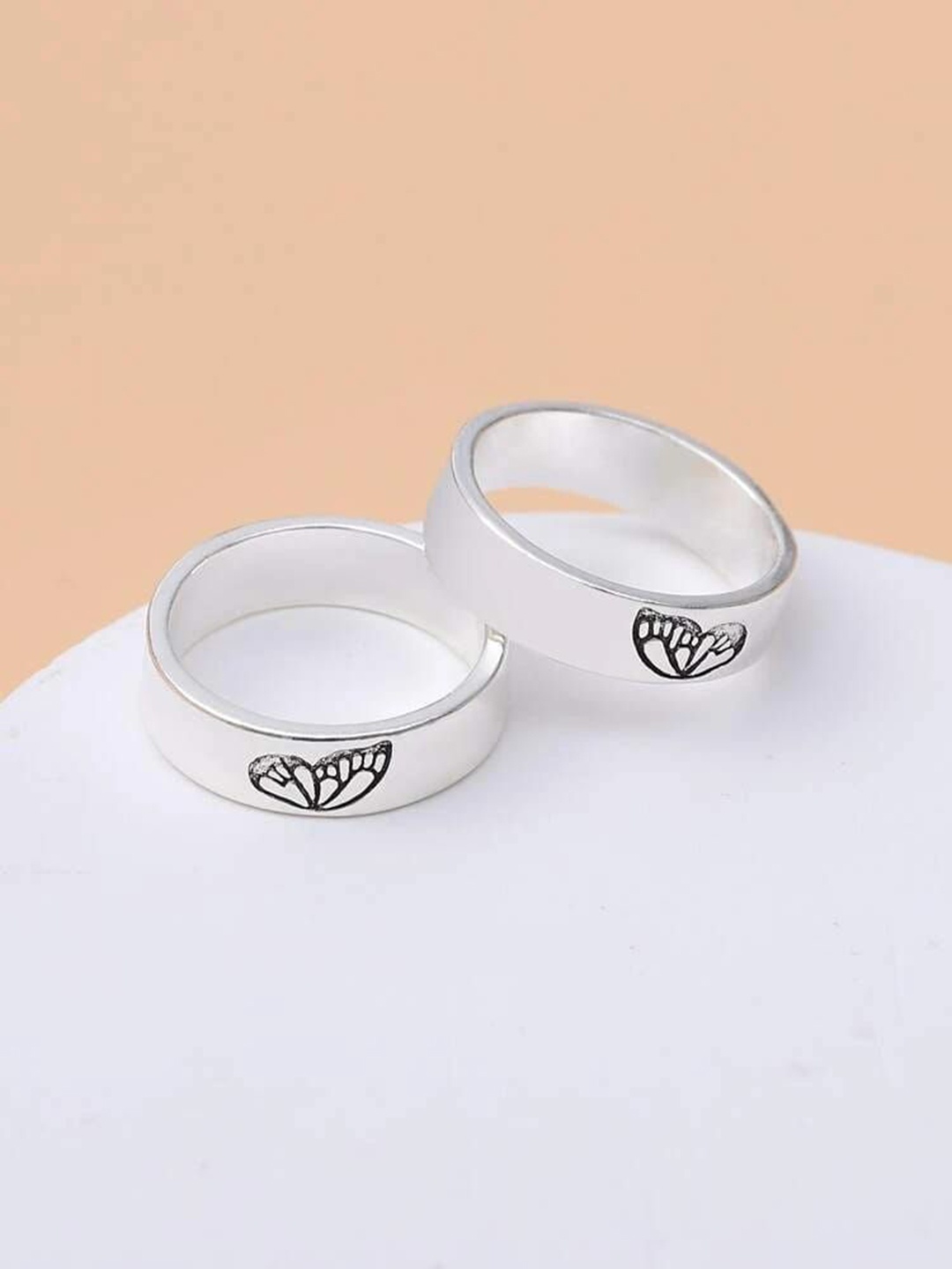 

YU FASHIONS Set Of 2 Silver-Plated Stainless Steel Finger Rings