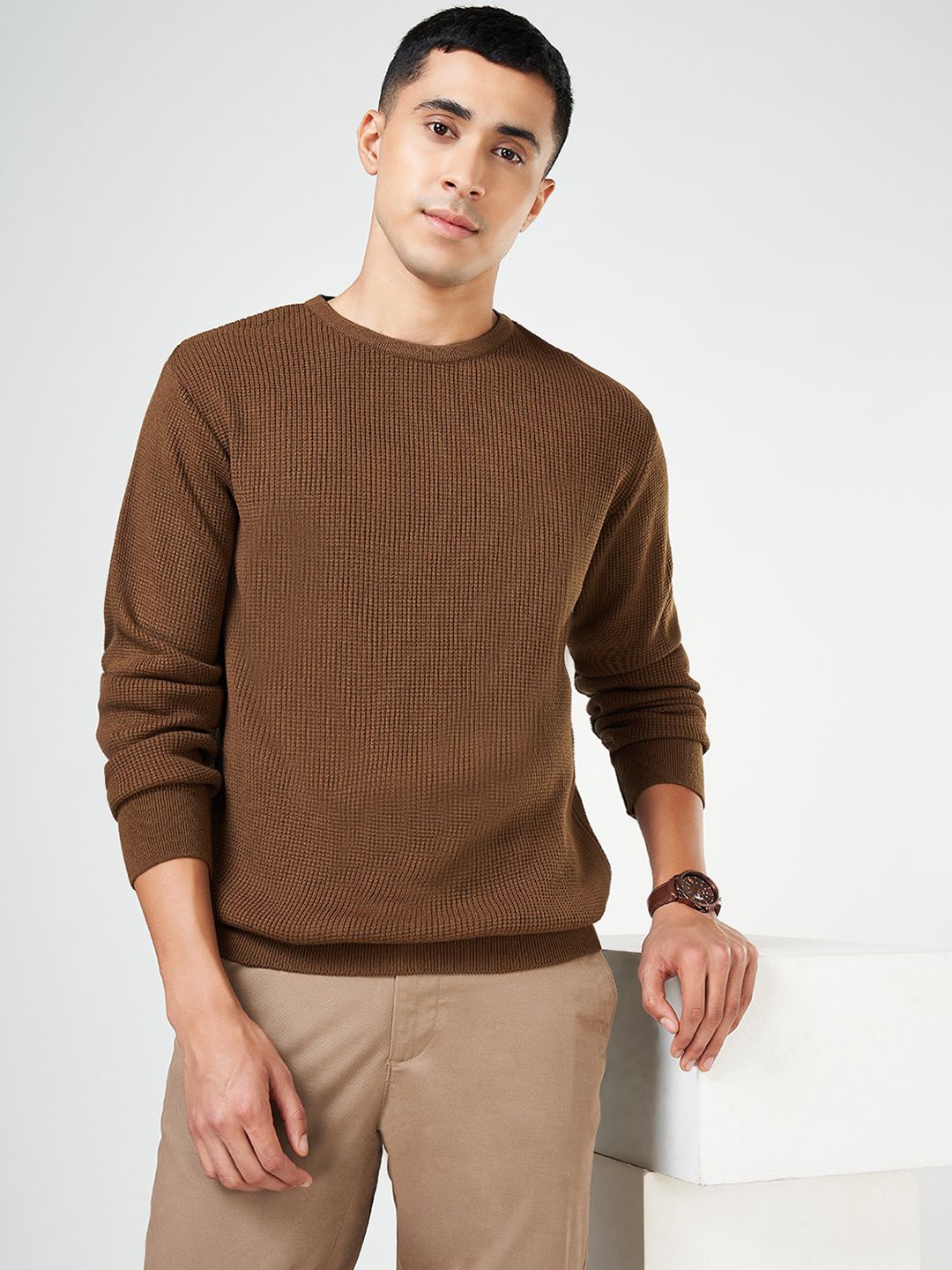 

BYFORD by Pantaloons Men Round Neck Pullover Sweater, Brown