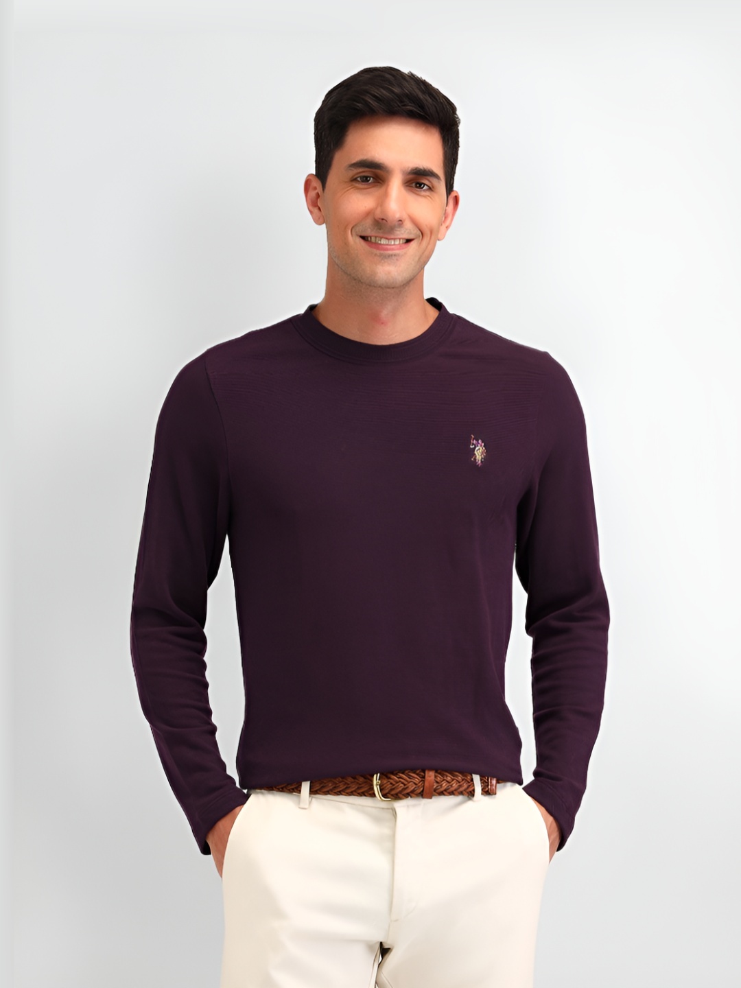 

U.S. Polo Assn. Denim Co. Men Solid Round Neck Cotton Slim Fit T-shirt, Purple