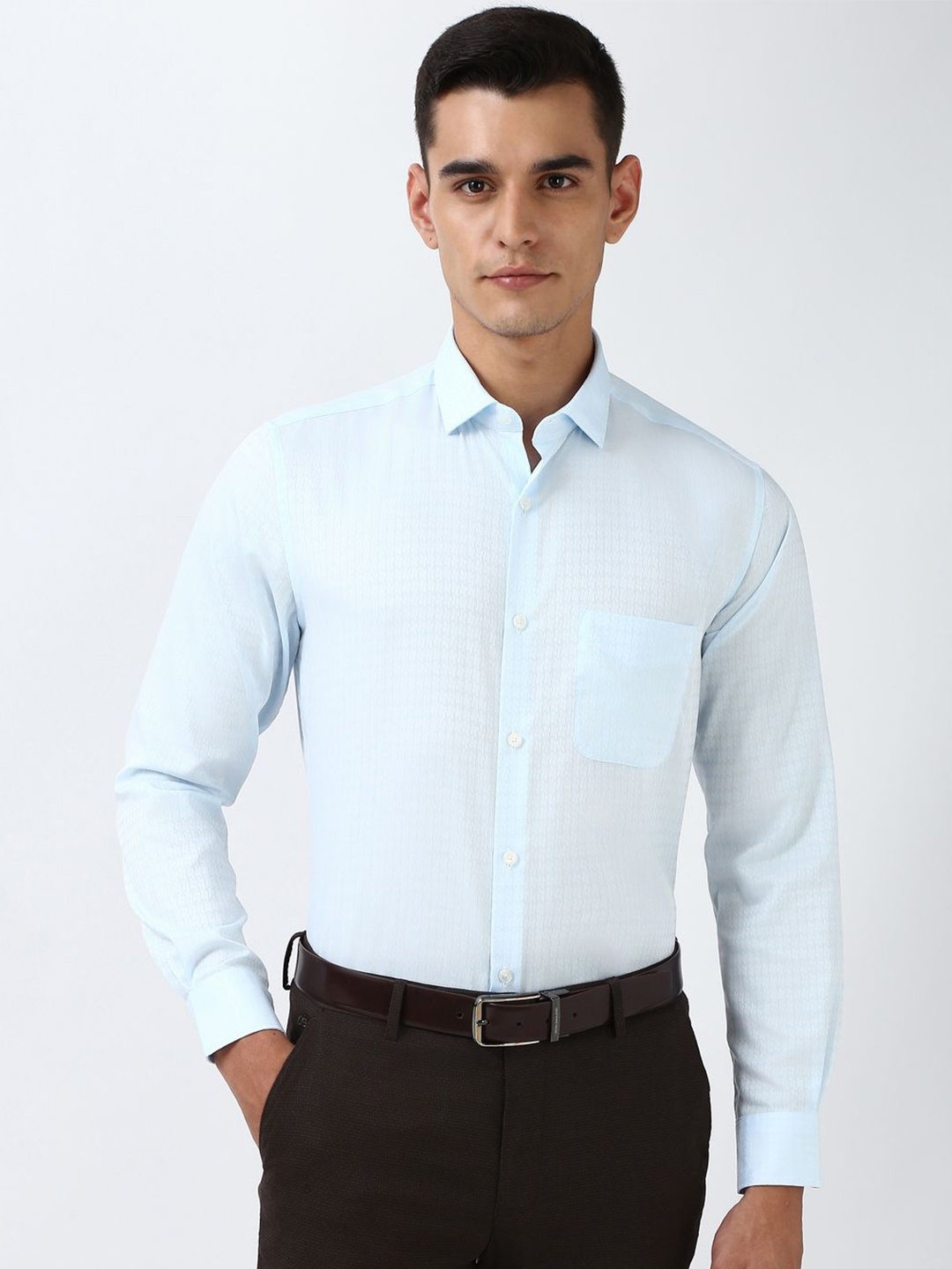 

Peter England Elite Men Spread Collar Textured Cotton Formal Shirt, Blue