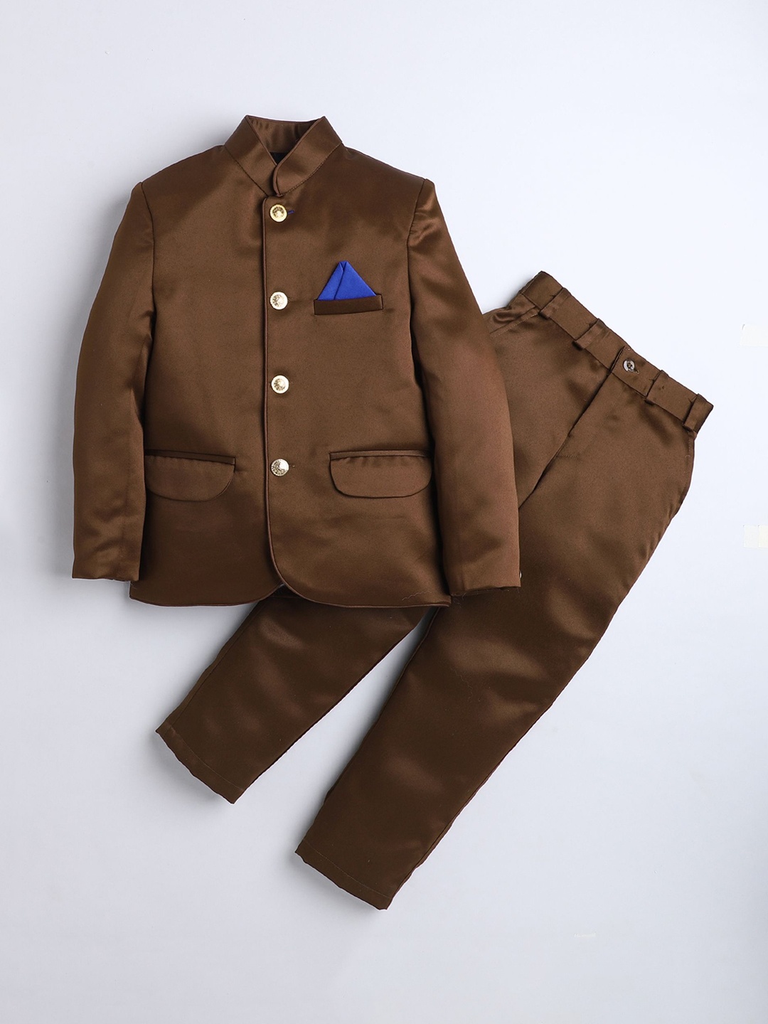 

BAESD Boy's Single-Breasted Mandarin Collar Two-Piece Suits, Brown