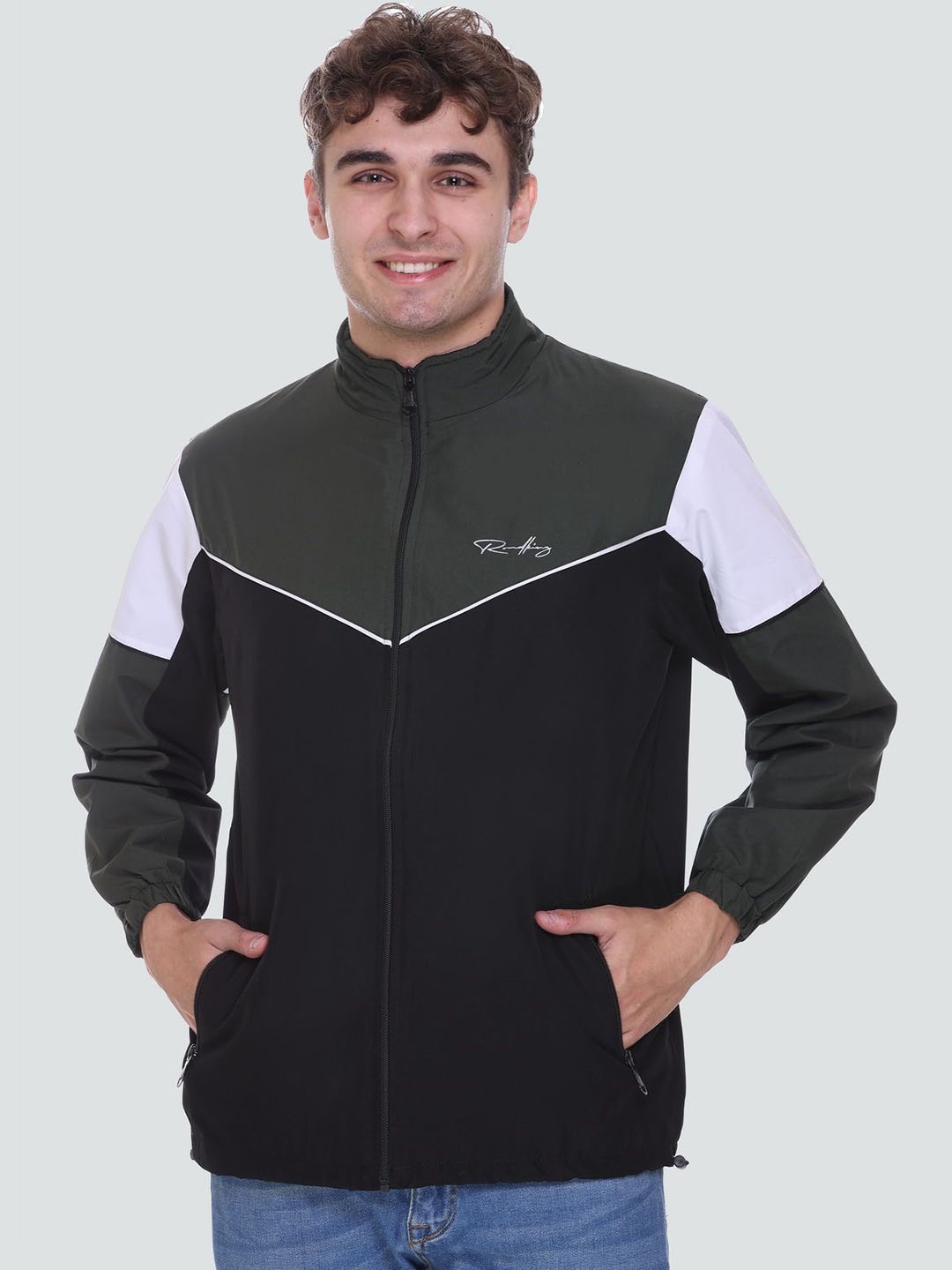 

Roadking Men Colourblocked Windcheater Sporty Jacket, Black