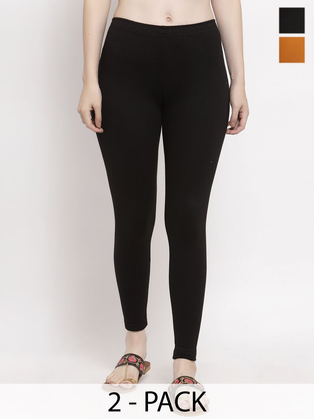 

Trend Level Women Pack Of 2 Cotton Ankle-Length Leggings, Black