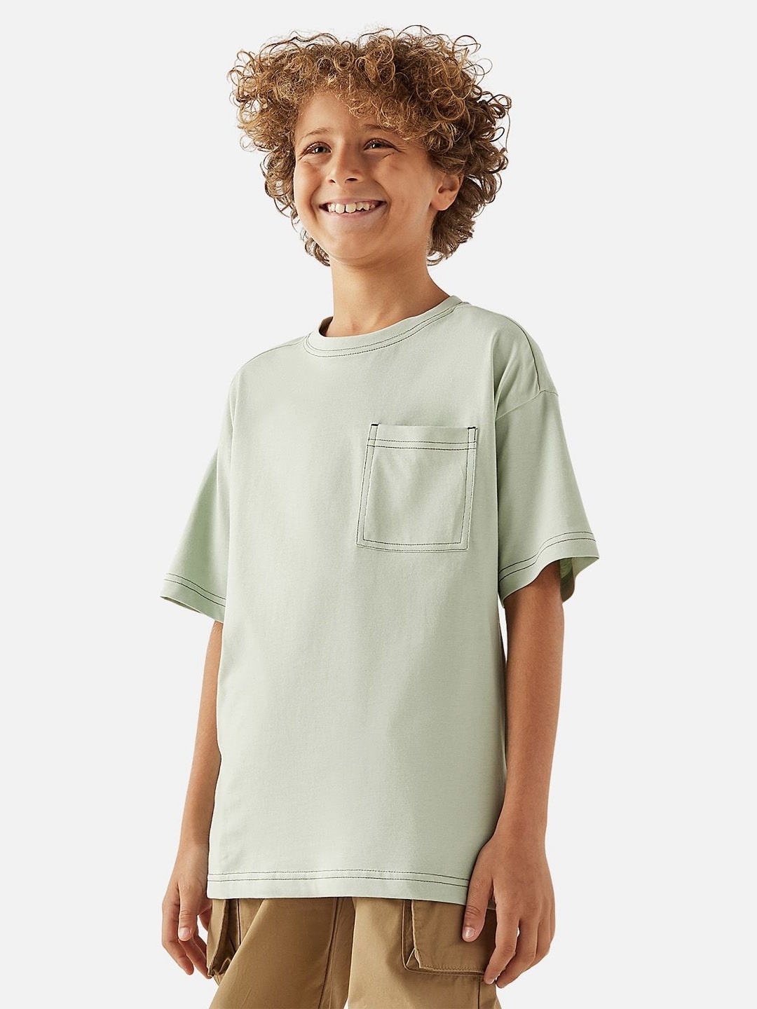

Juniors by Babyshop Boys Solid Round Neck Cotton Oversized T-shirt, Green