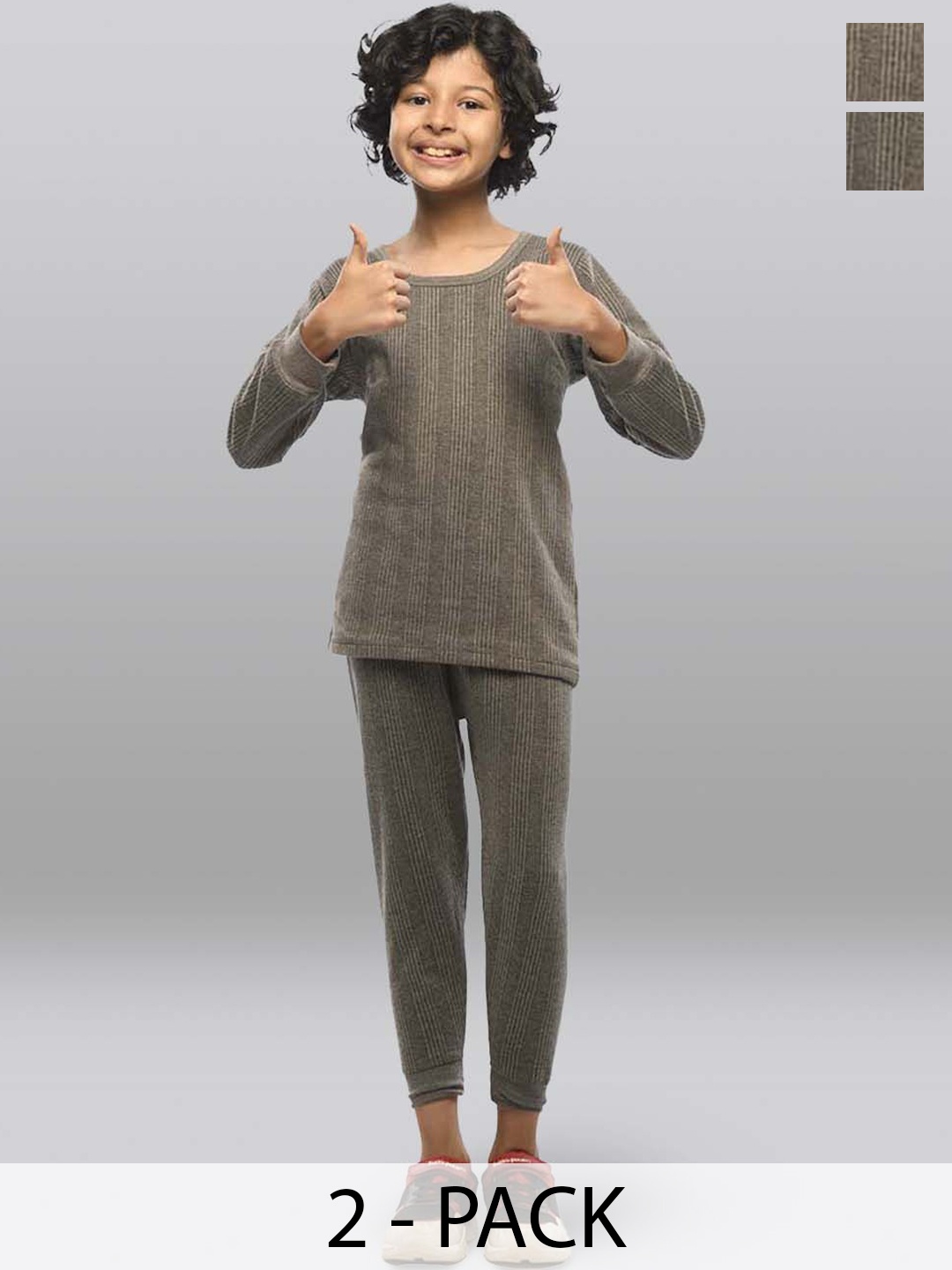 

INFERNO Kids Pack Of 2 Cotton Thermal Set, Charcoal