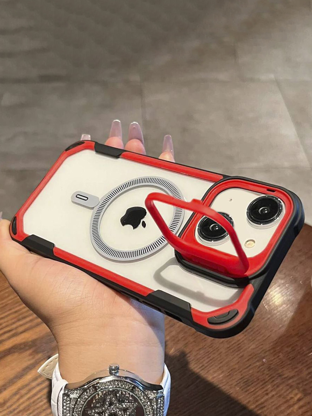 

Luxury Kase Solid Printed iPhone 15 Plus Back Case Mobile Accessories, Red