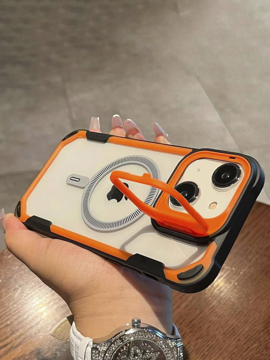 

Luxury Kase Solid Printed iPhone 15 Plus Back Case Mobile Accessories, Orange