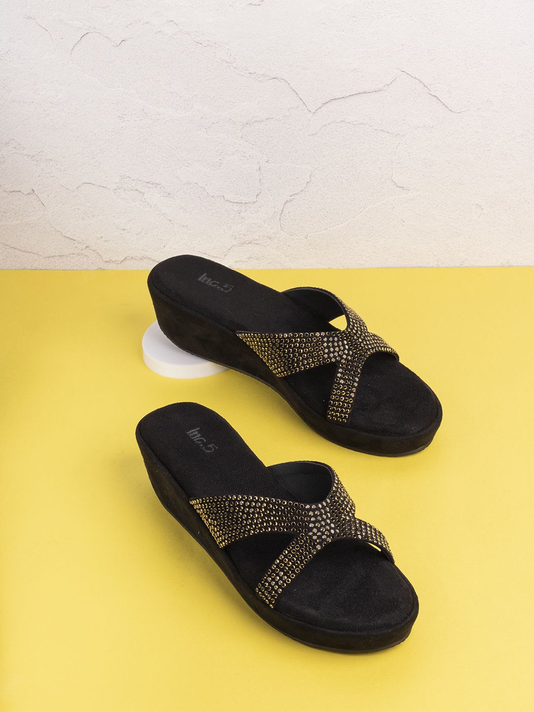 

Inc 5 Women Embellished Wedge Heel Sandals, Black