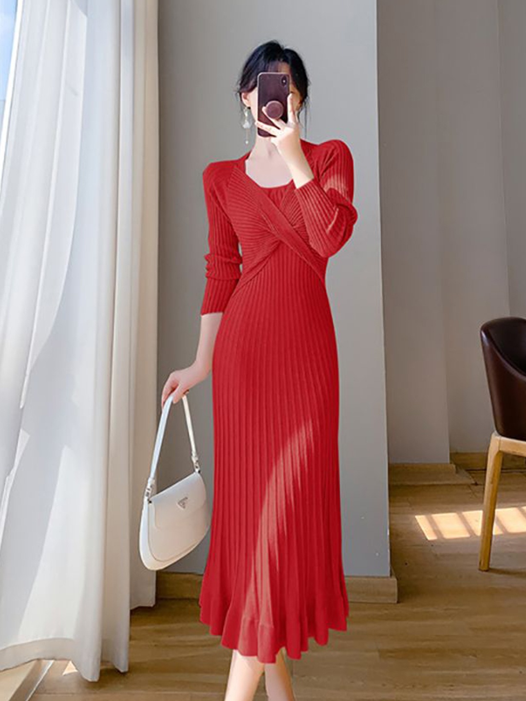 

StyleCast x Revolte Women Scuba Fit & Flare Midi Dress, Red