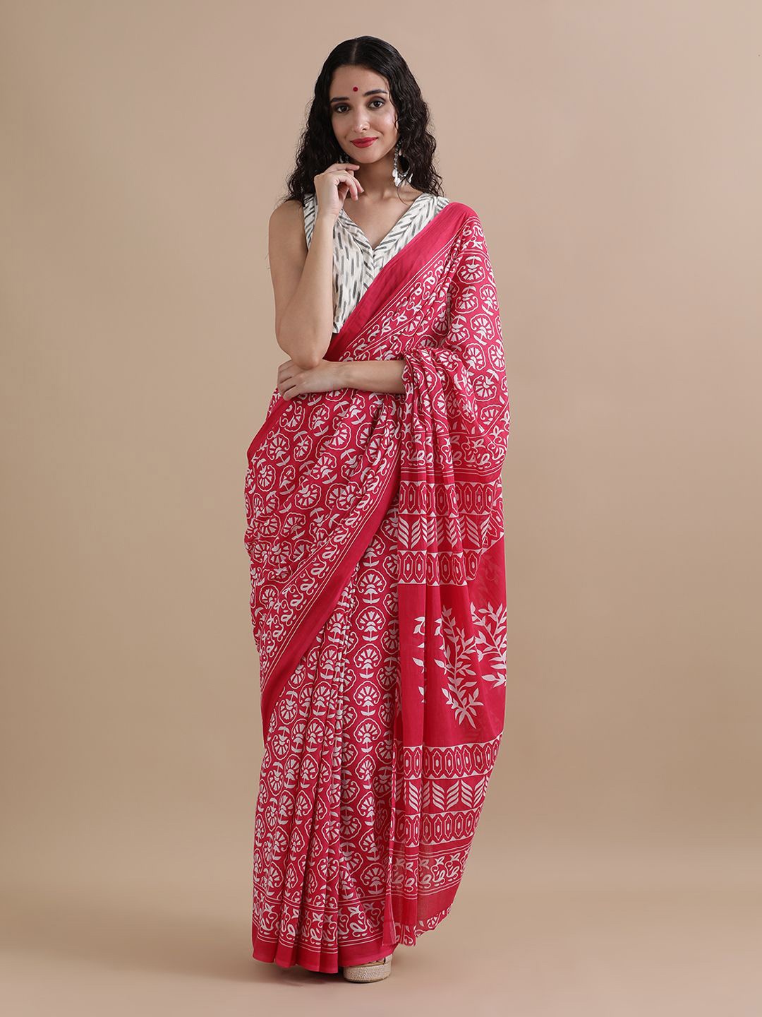 

Jaipur Kurti Printed Pure Cotton Saree, Pink