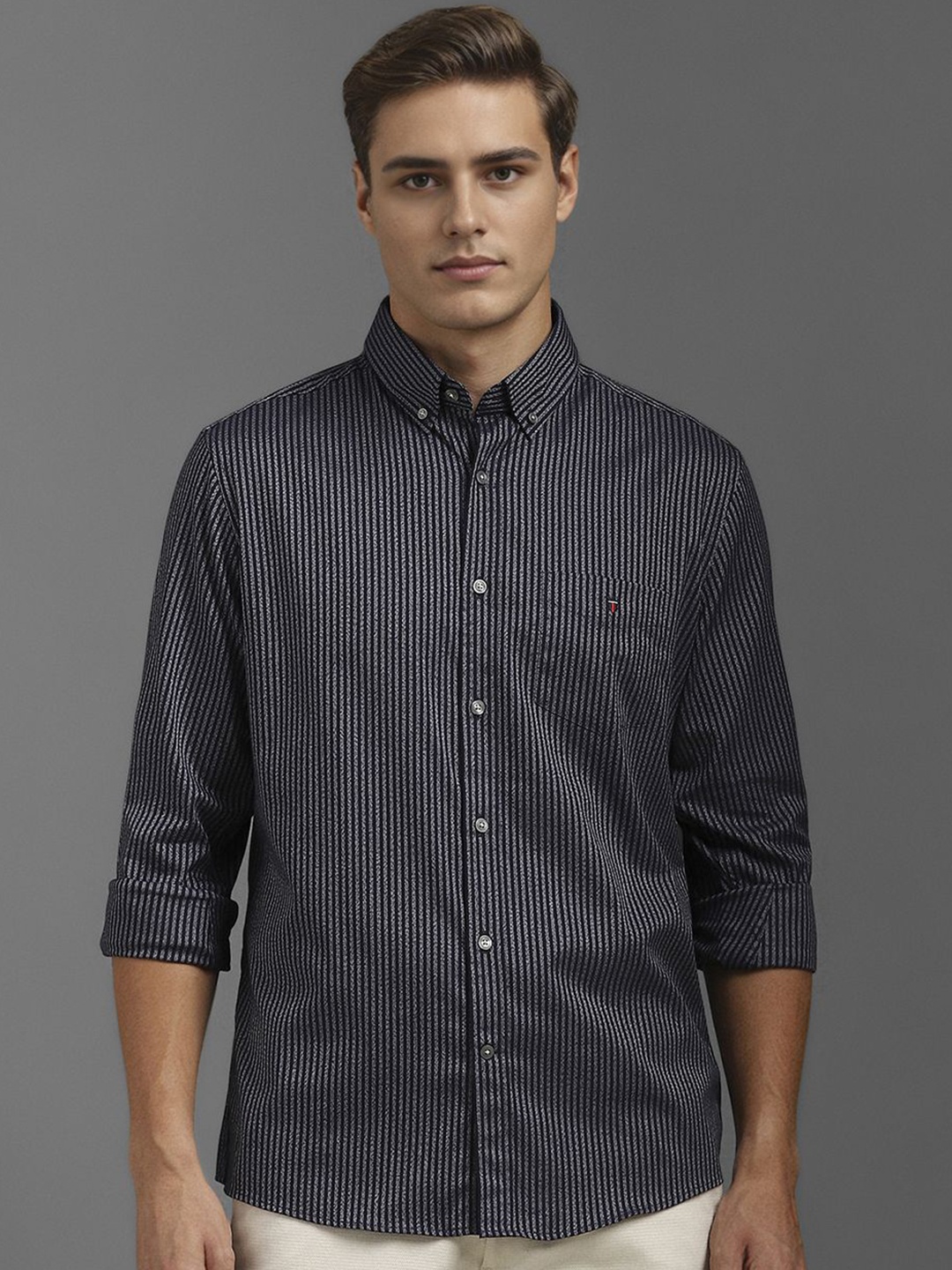 

Louis Philippe Sport Men Slim Fit Opaque Striped Casual Shirt, Charcoal