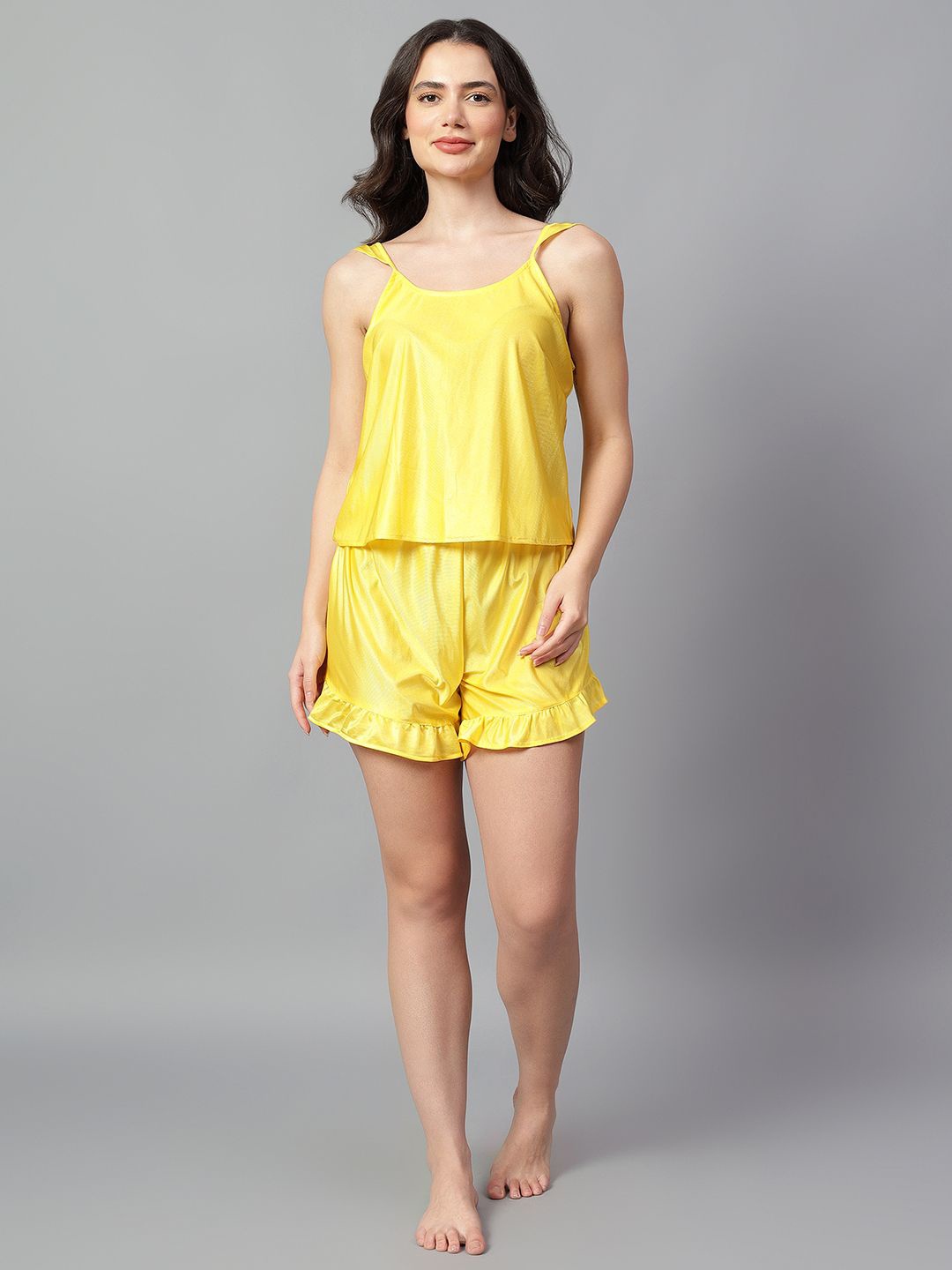 

Velvi FIGURE Top With Shorts Night Suit, Yellow