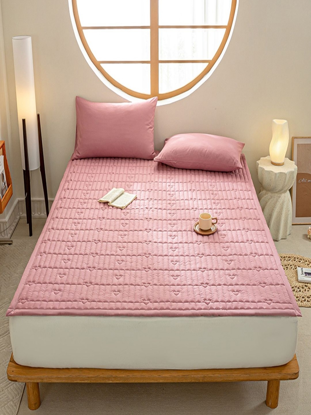 

JC HOME Pink Geometric 160 TC Single Bedsheet with 1 Pillow Covers