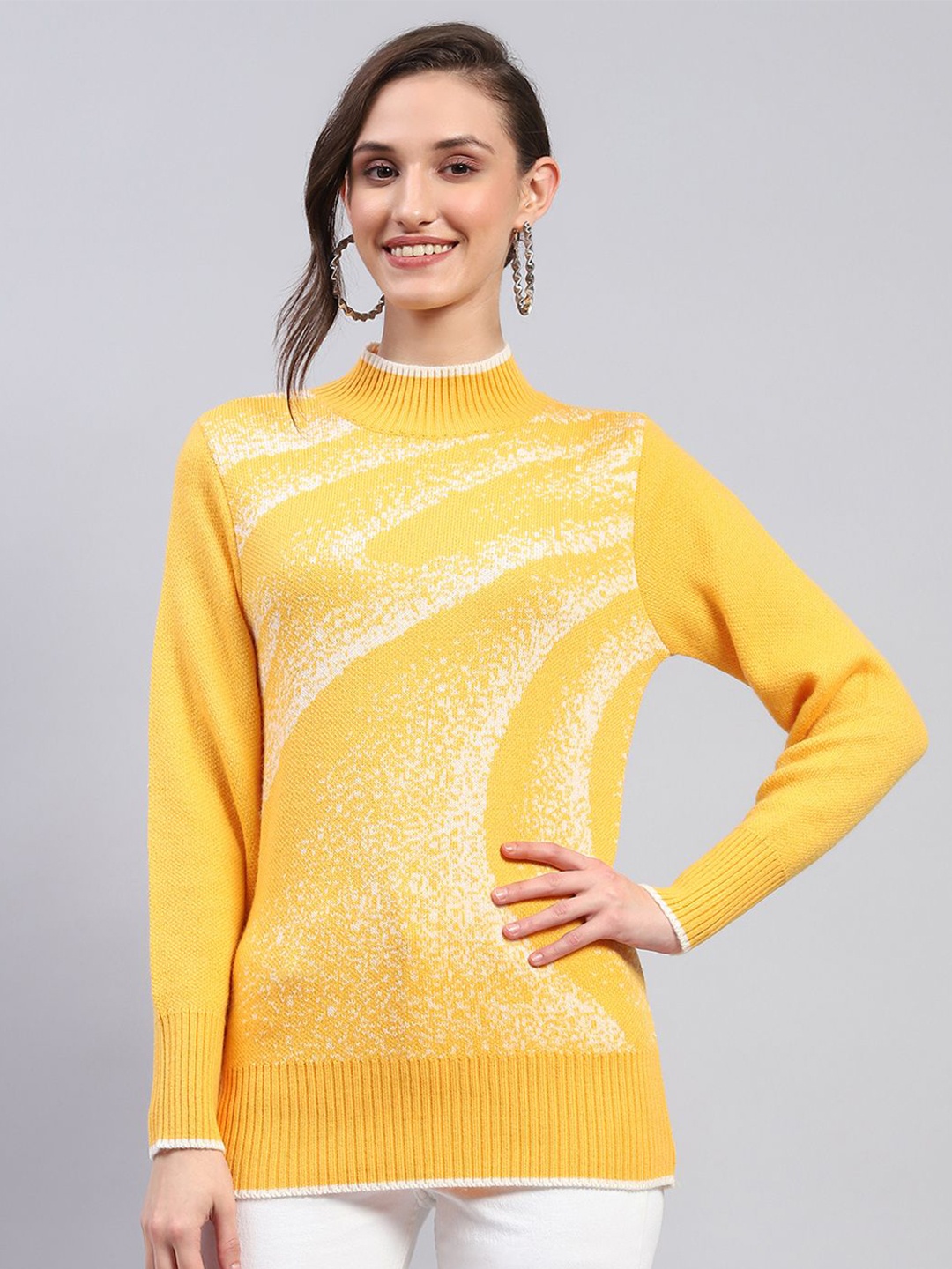 

Monte Carlo Women Self Design Woollen Turtle Neck Long Sleeves Pullover Sweaters, Yellow