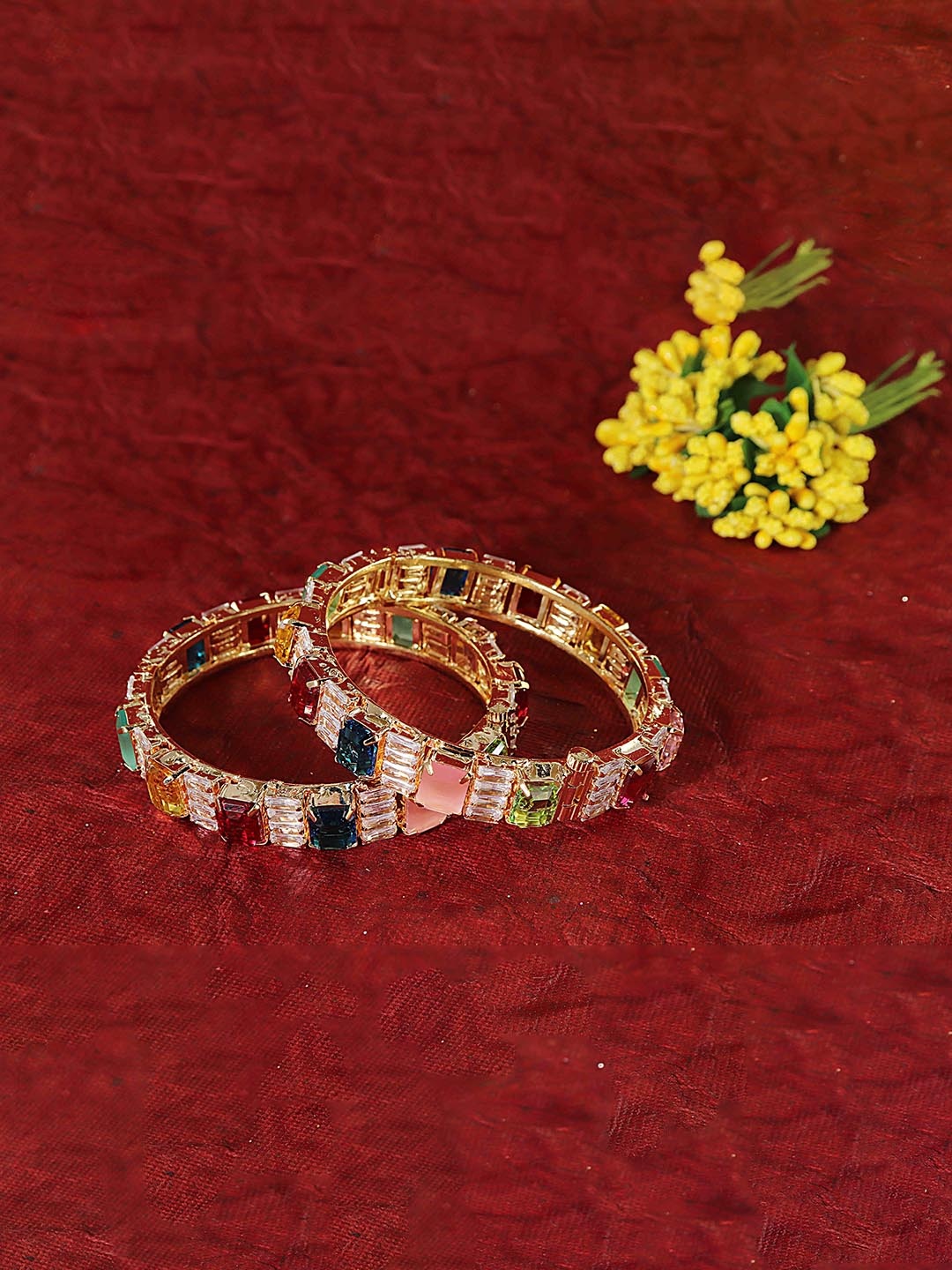 

LAVAZZA Pack Of 2 American Diamond Studded Bangles, Pink